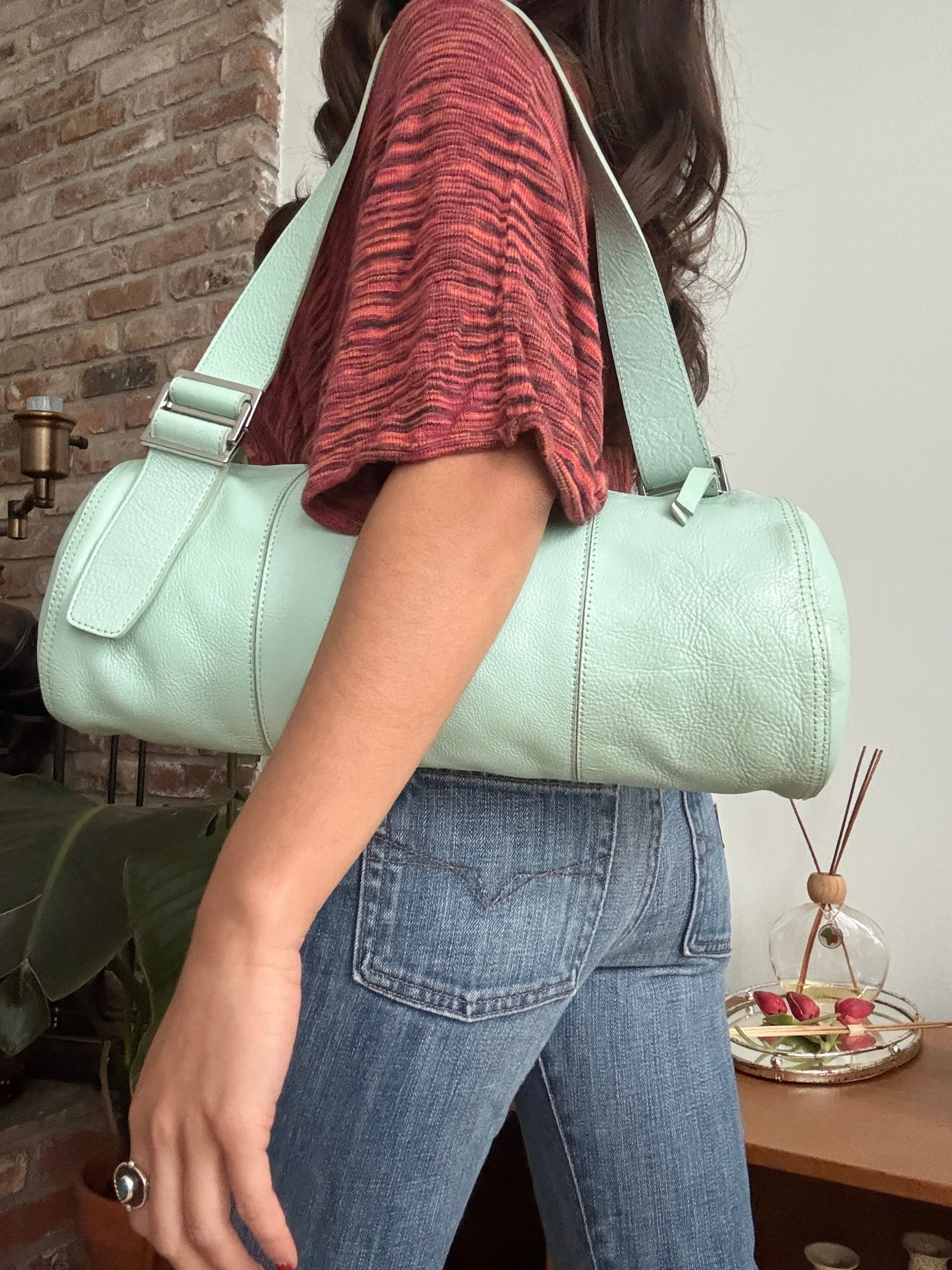 Vintage Y2K Seafoam Leather Barrel Bag