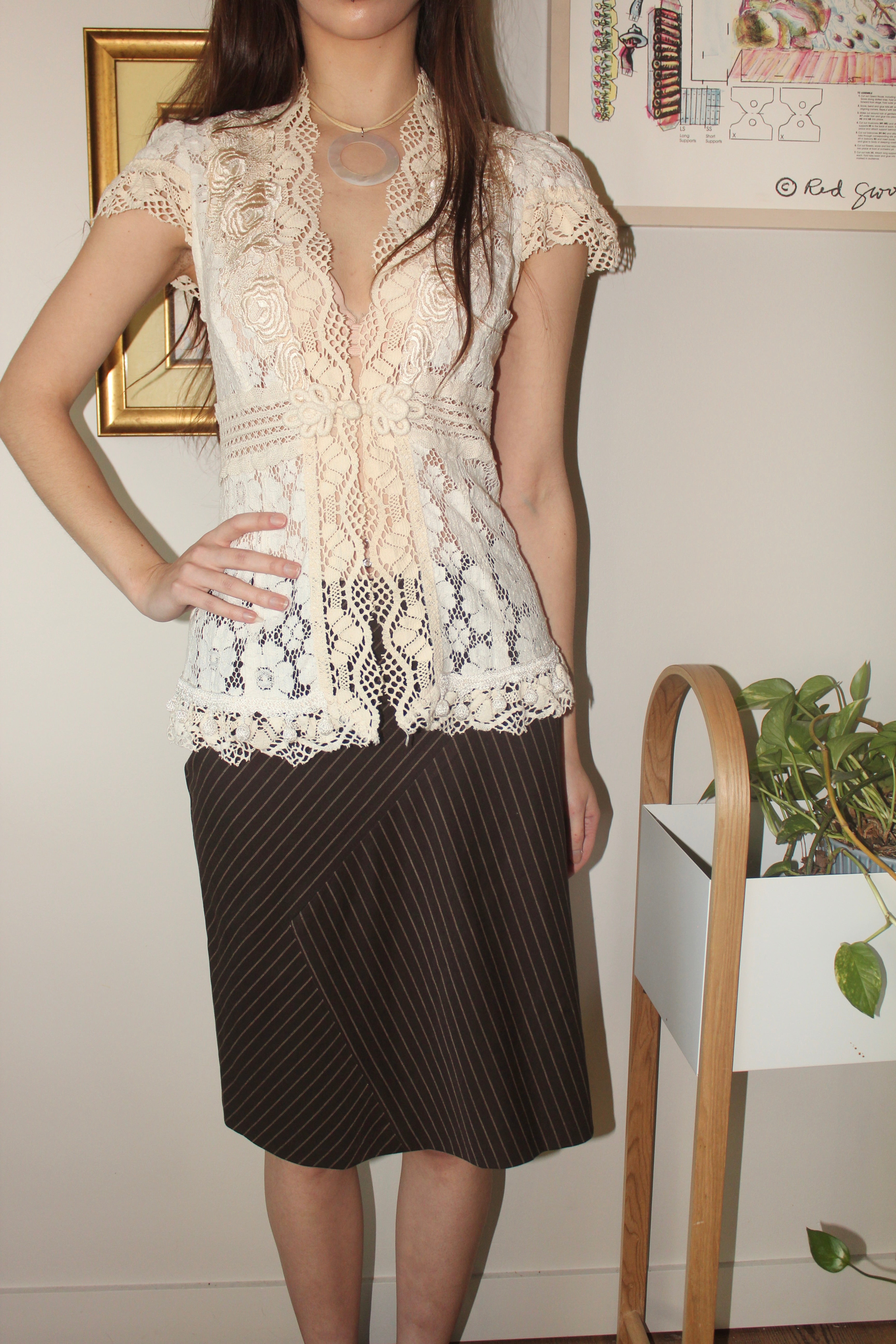 Vintage 90s Ornante Lace Knit Top (XS)