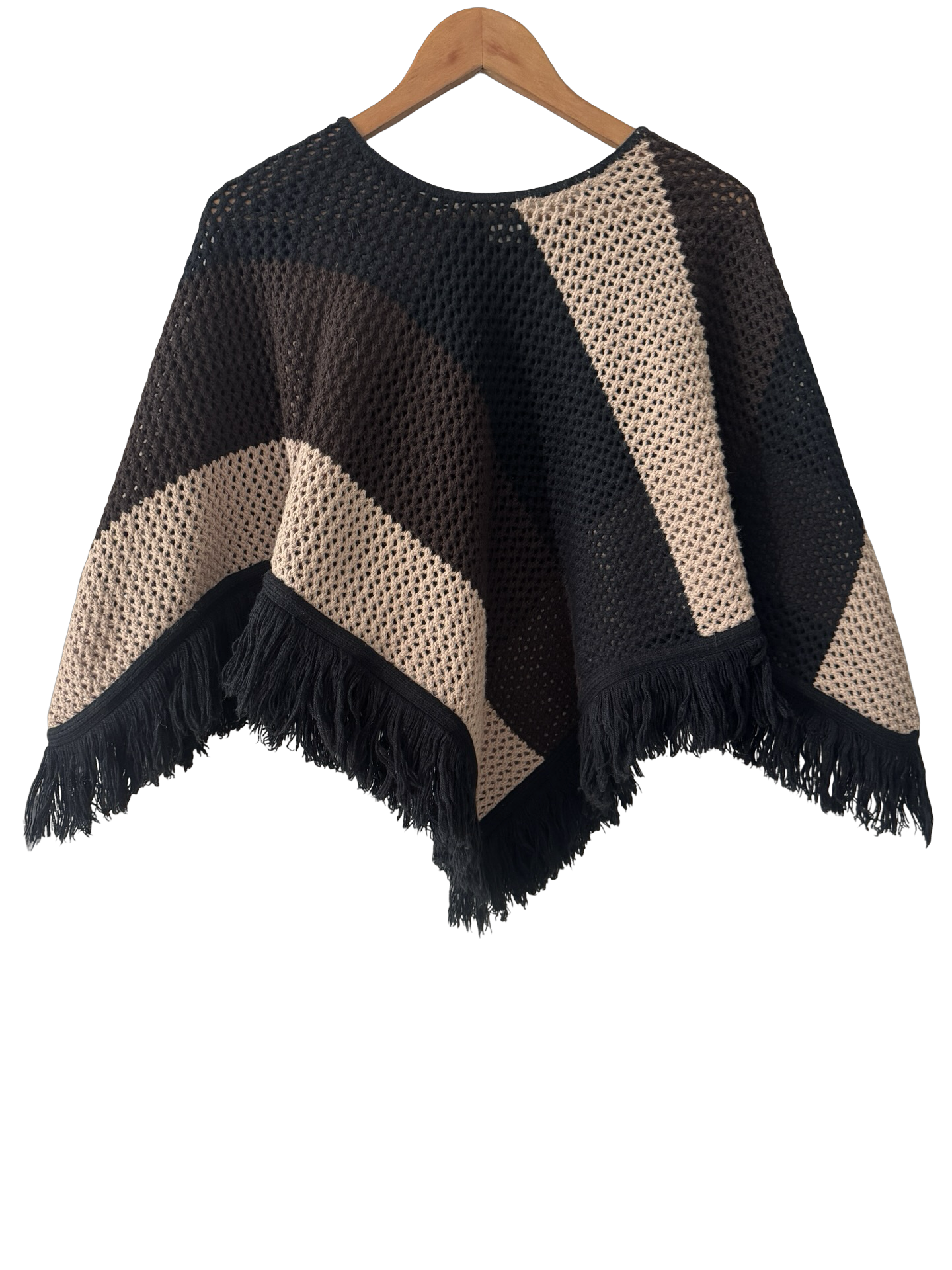 Vintage 90s Desert Fringe Crochet Poncho (OS)