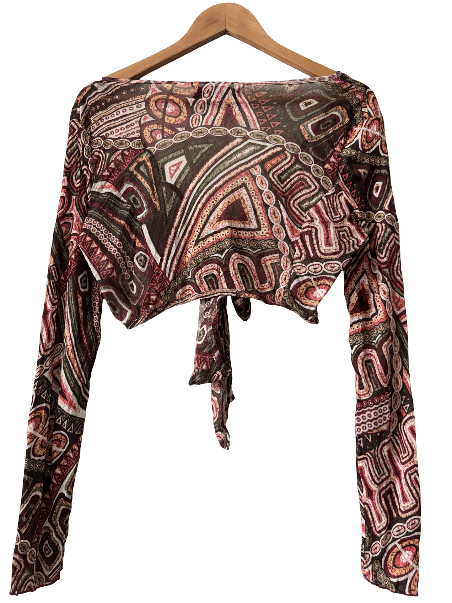 Vintage Y2K Parisian Bordeaux Mosaic Tie Top (M)