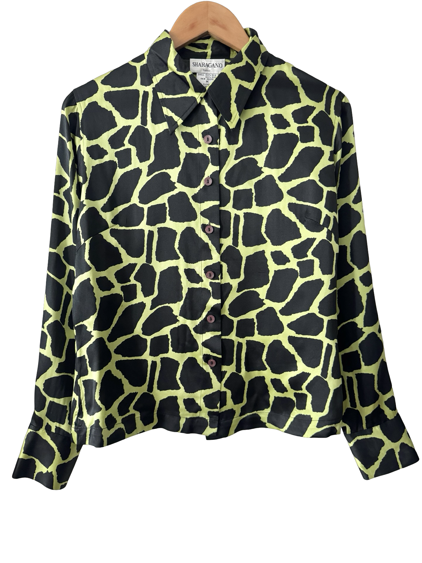 Vintage Lime Safari Silk Button-Up Top (M)