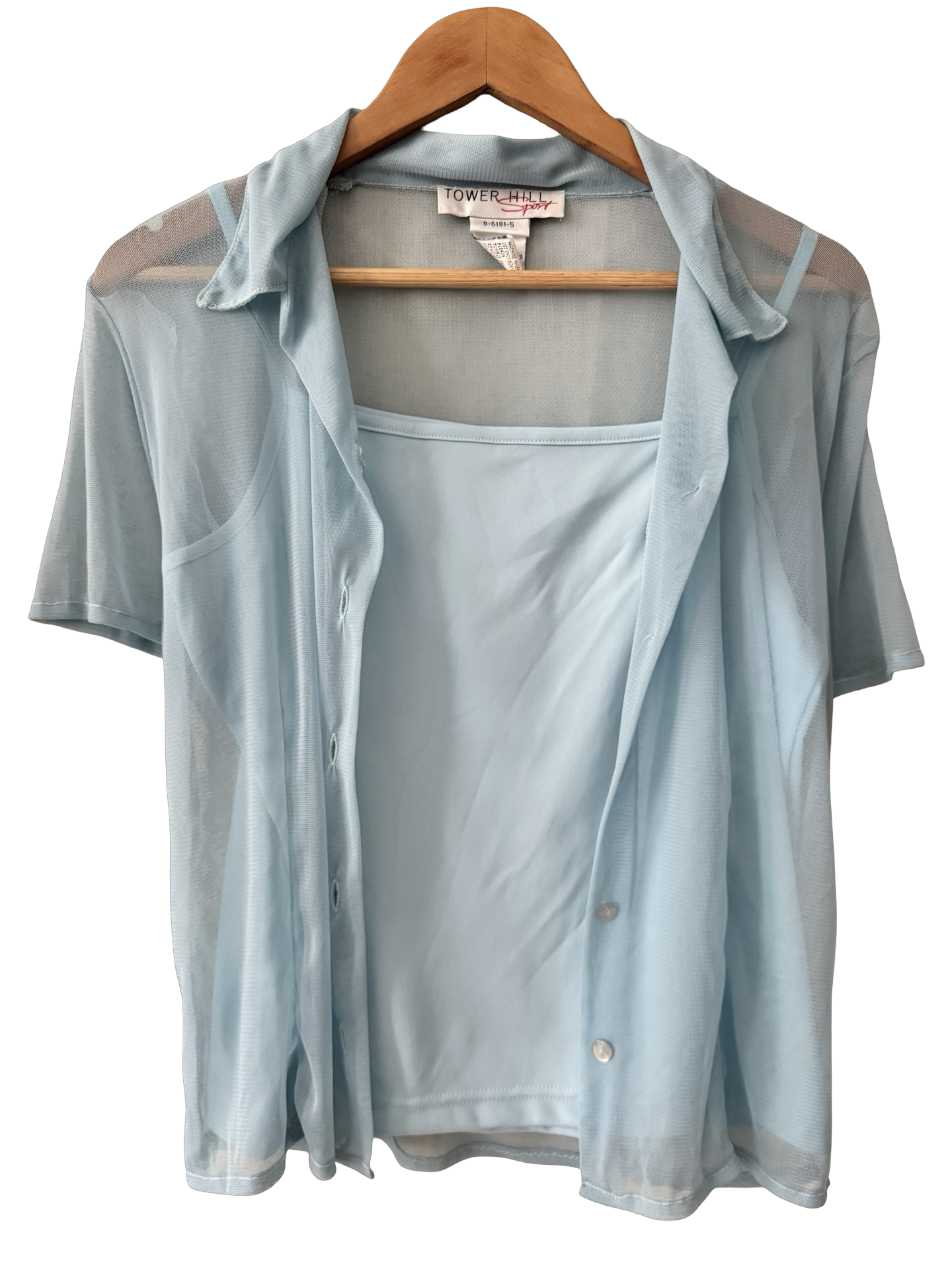 Vintage 80s Layered Aqua Mesh Top Set (L)