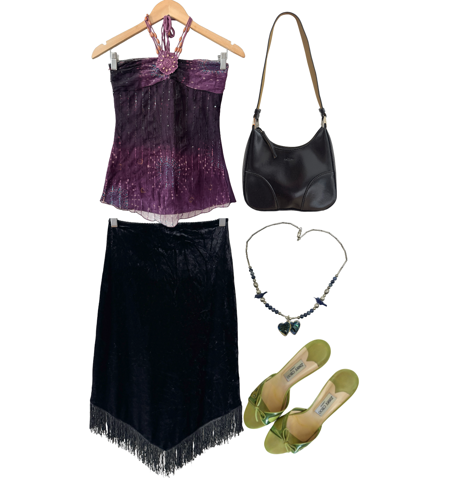 Vintage 90s Parisian Velvet Fringe Midi Skirt (XS)