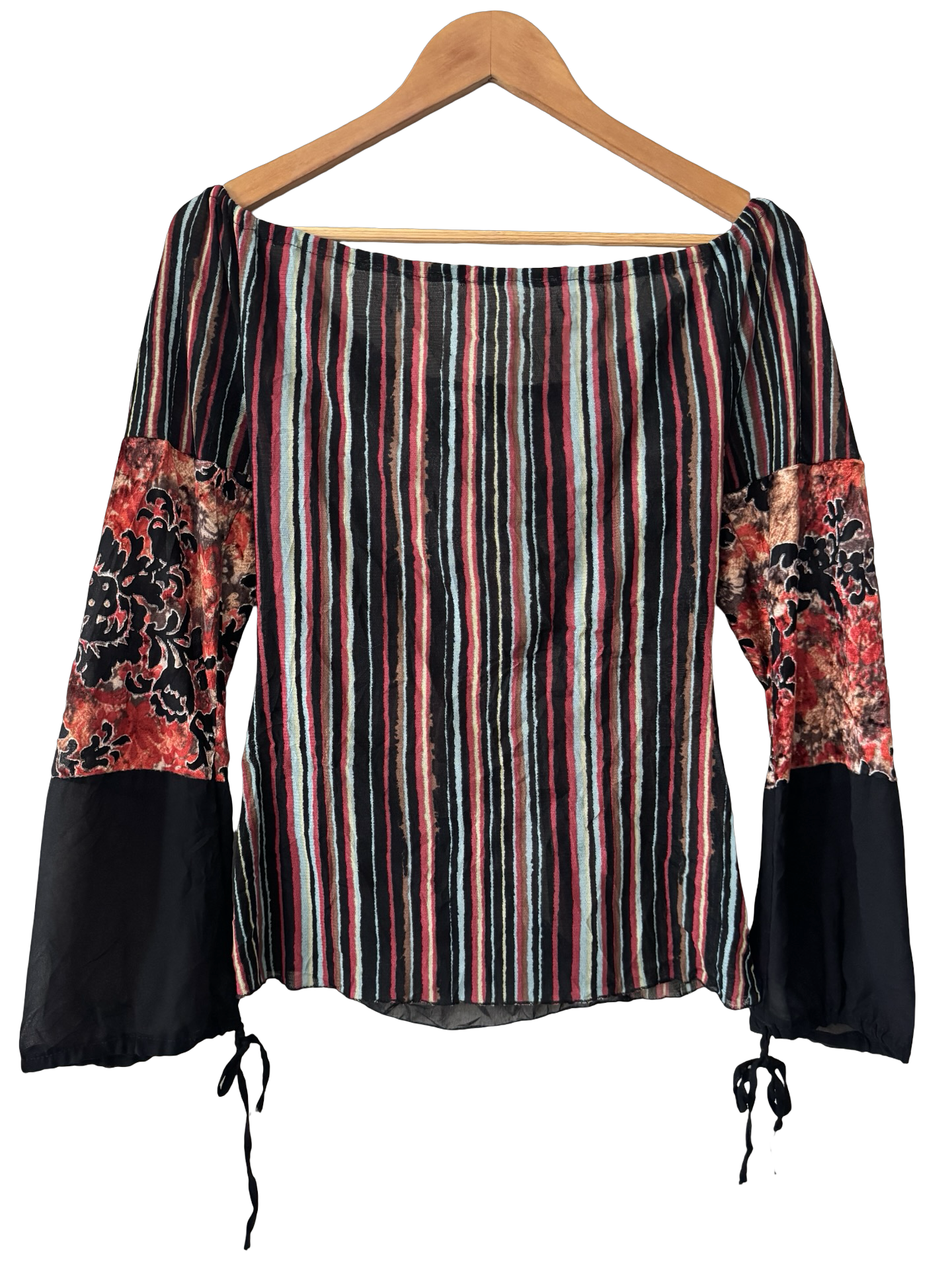 Vintage Y2K European Mixed Media Tie-Neck Top (M)