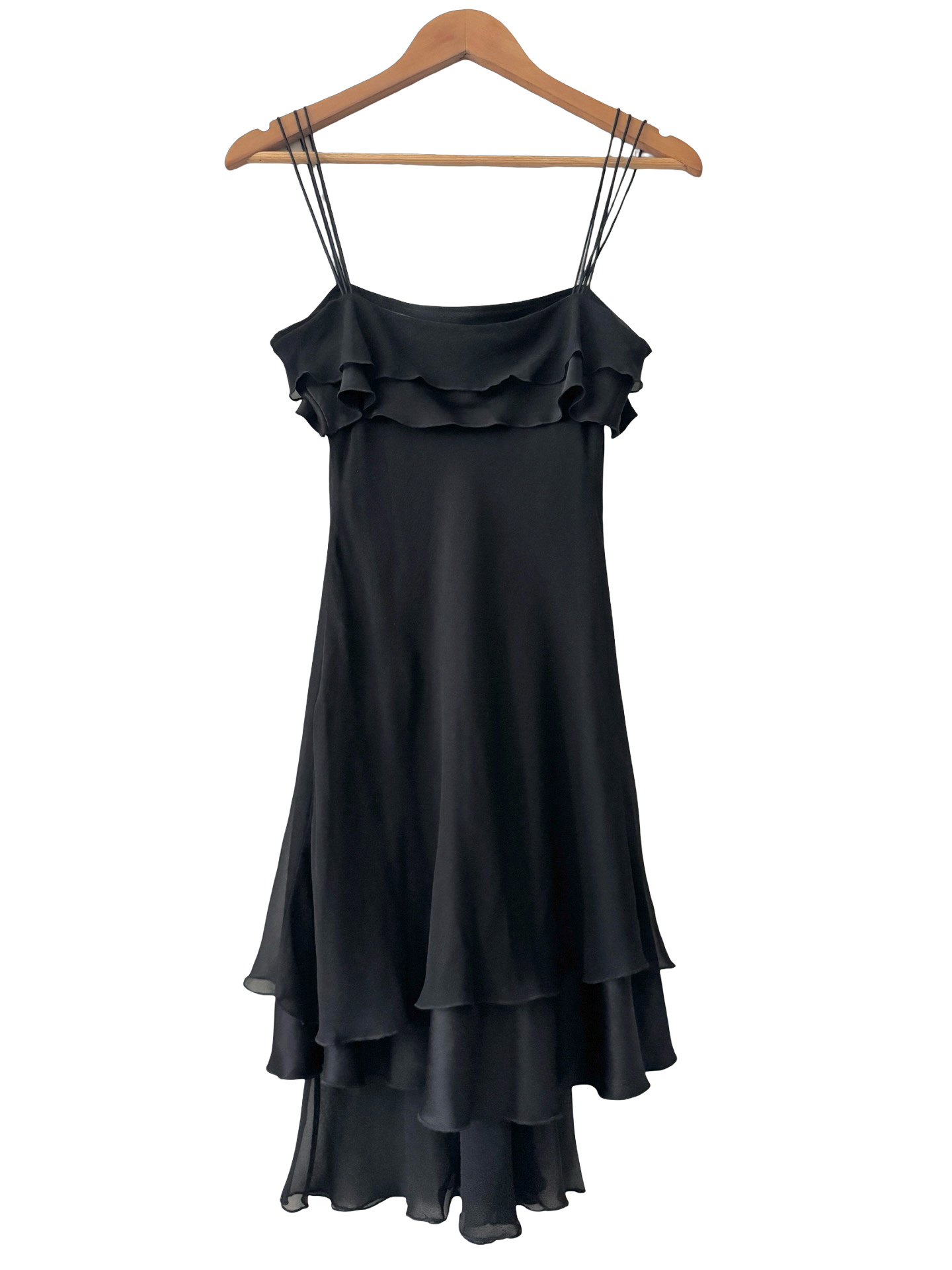 Vintage DVF Silk Black Chiffon Ruffle Mini Dress (S)