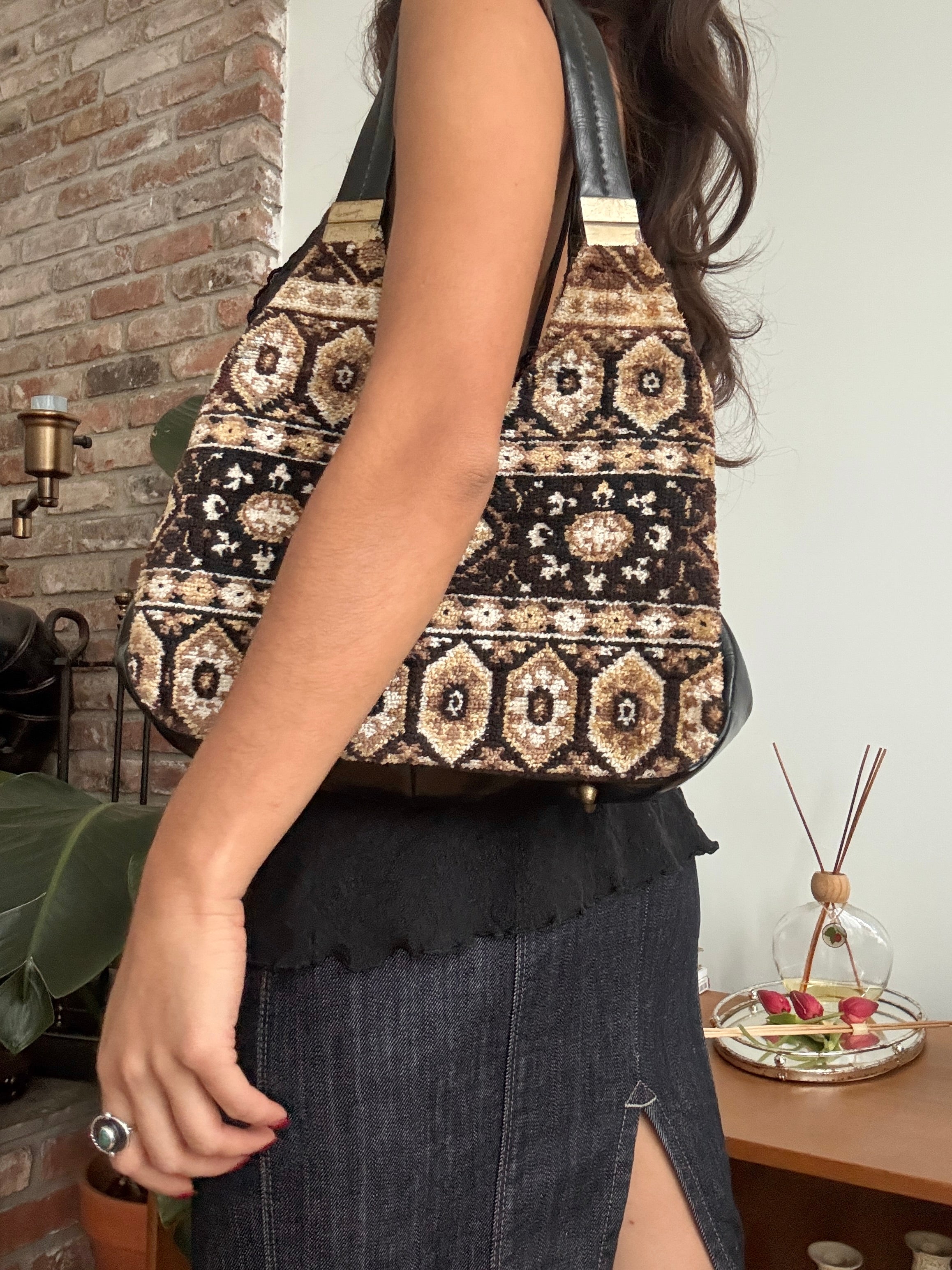 Vintage 90s Carpet Bag Shoulder Purse
