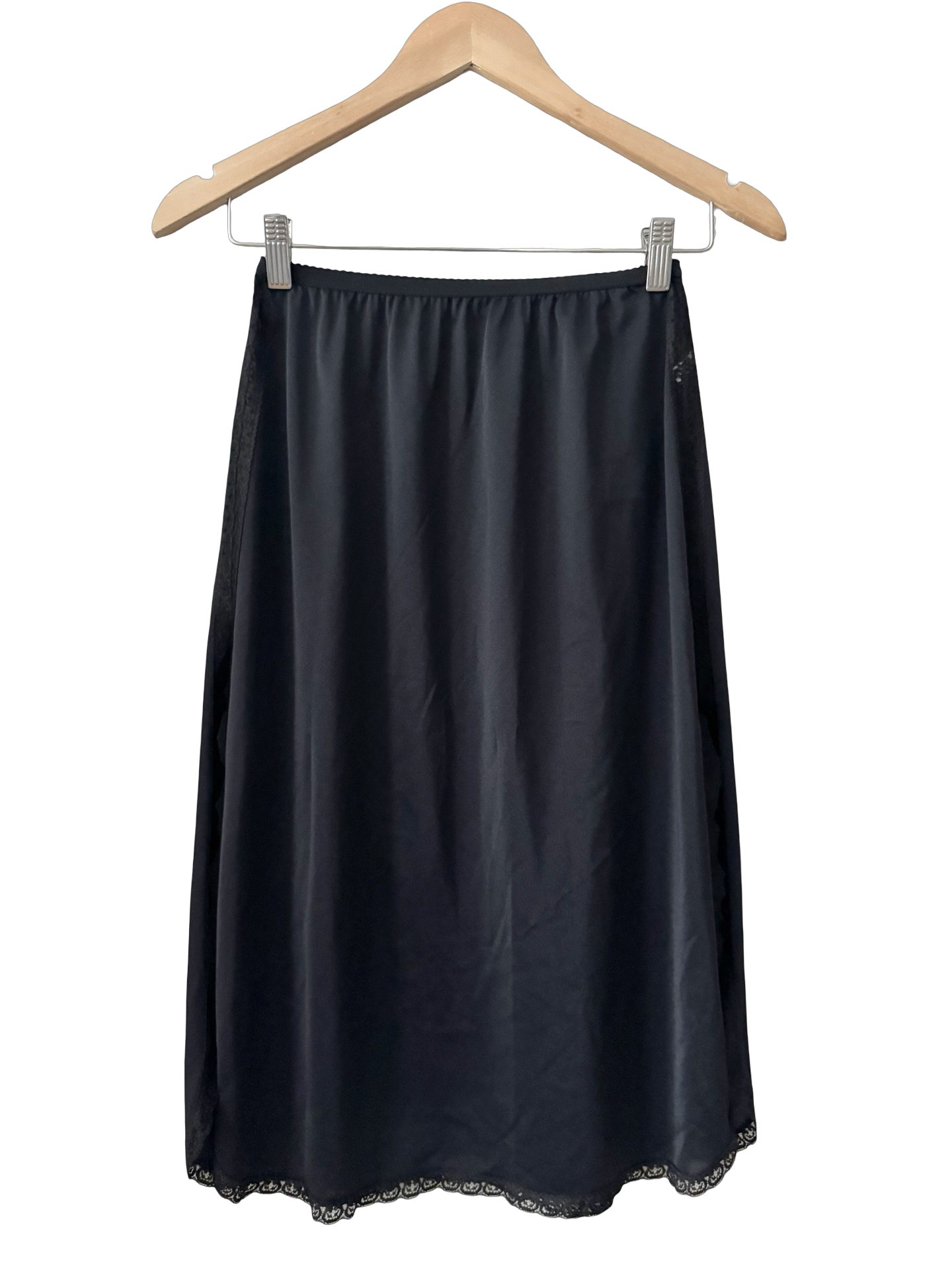 Vintage 80s Midnight Lace Side-Slit Midi Skirt (S)