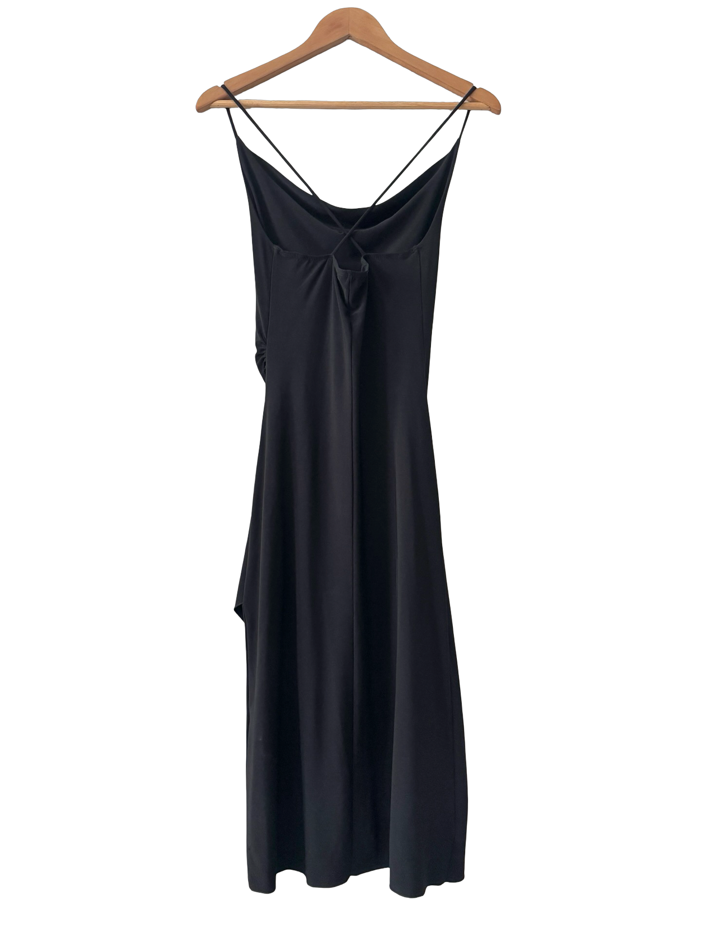 Vintage 90s Black Draped Slip Midi  Dress (S)