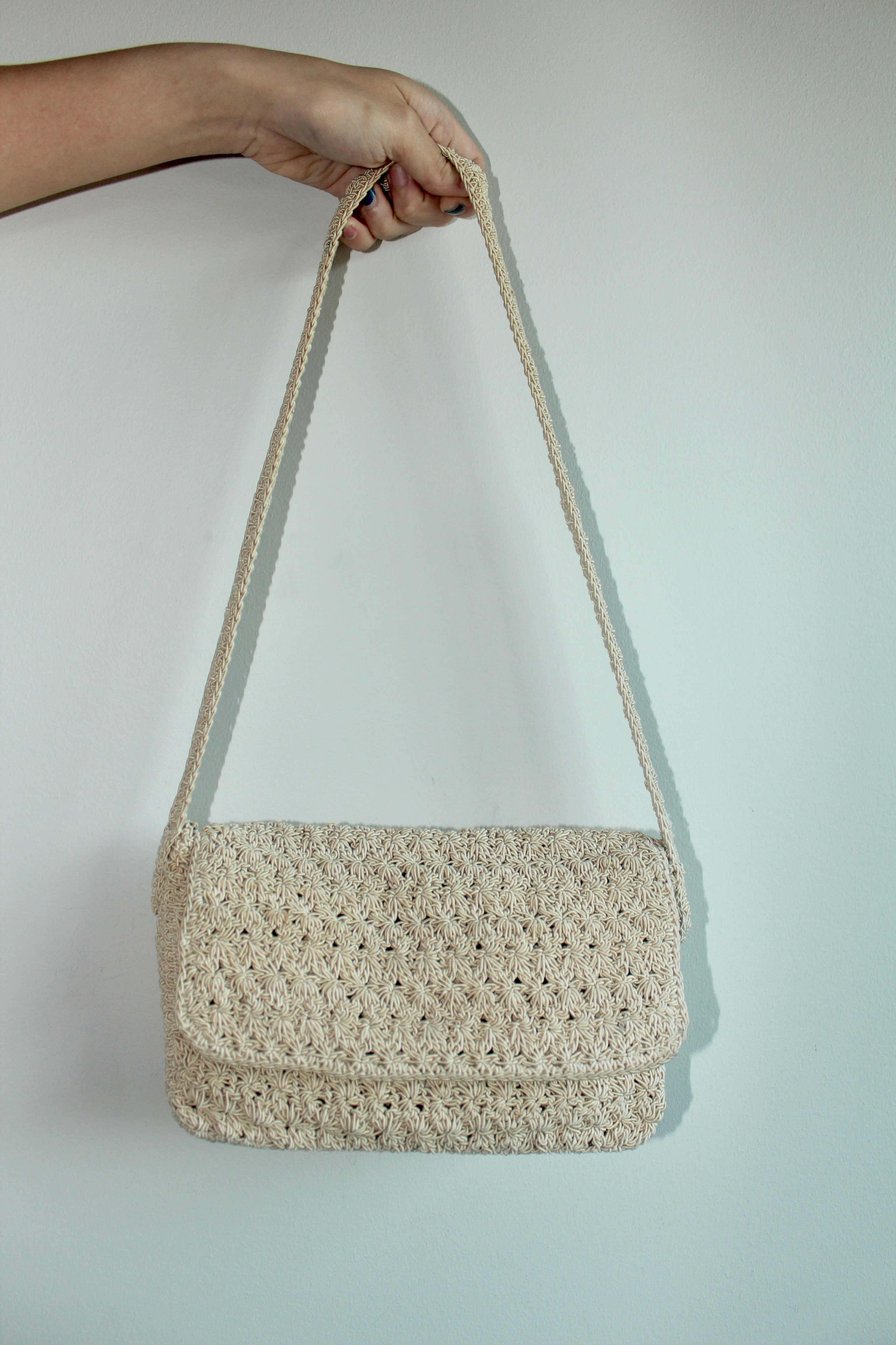 Vintage 90s Cream Knit Shoulder Purse