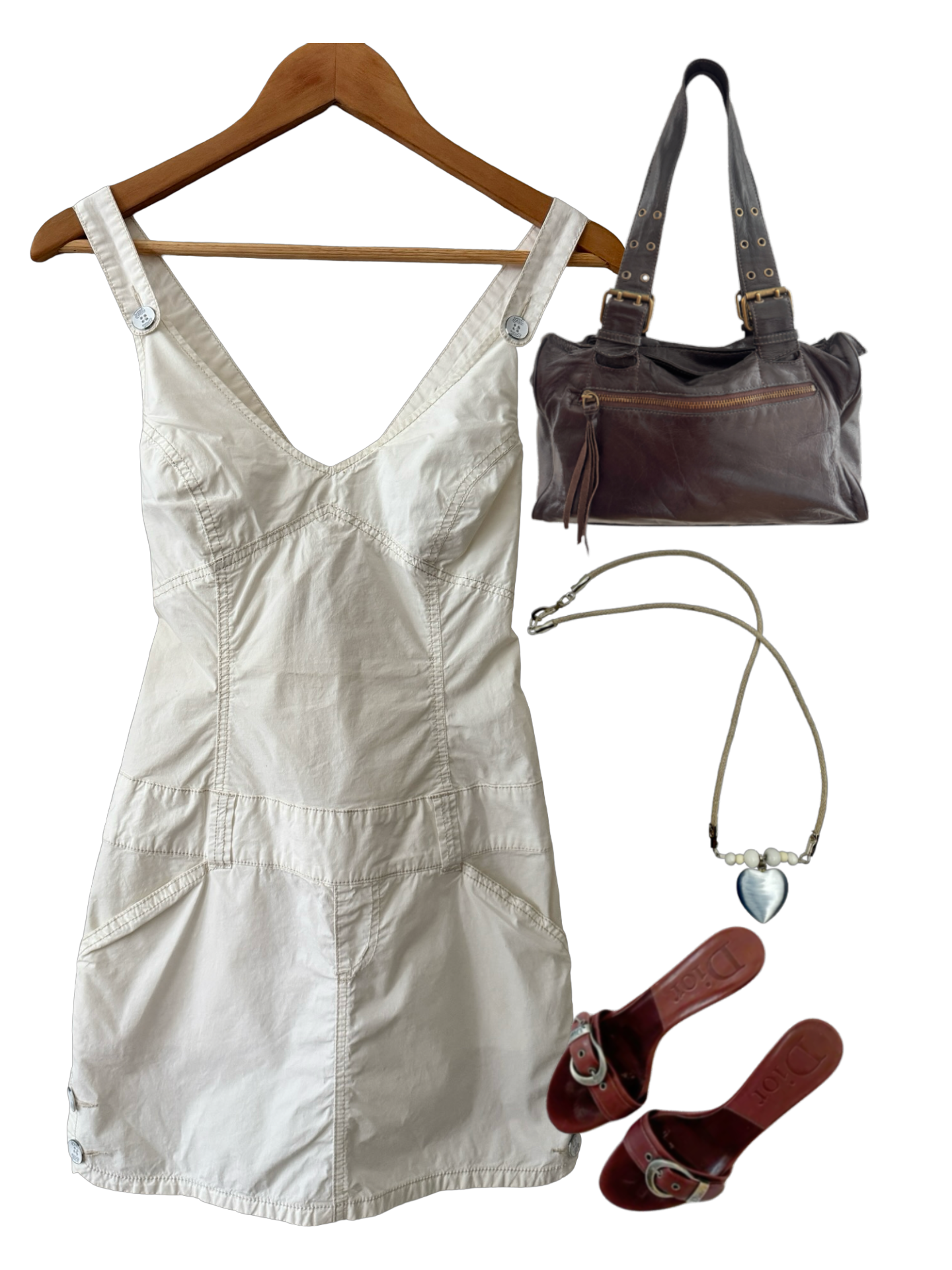 Vintage Y2K GUESS Ivory Utility Mini Dress (S)