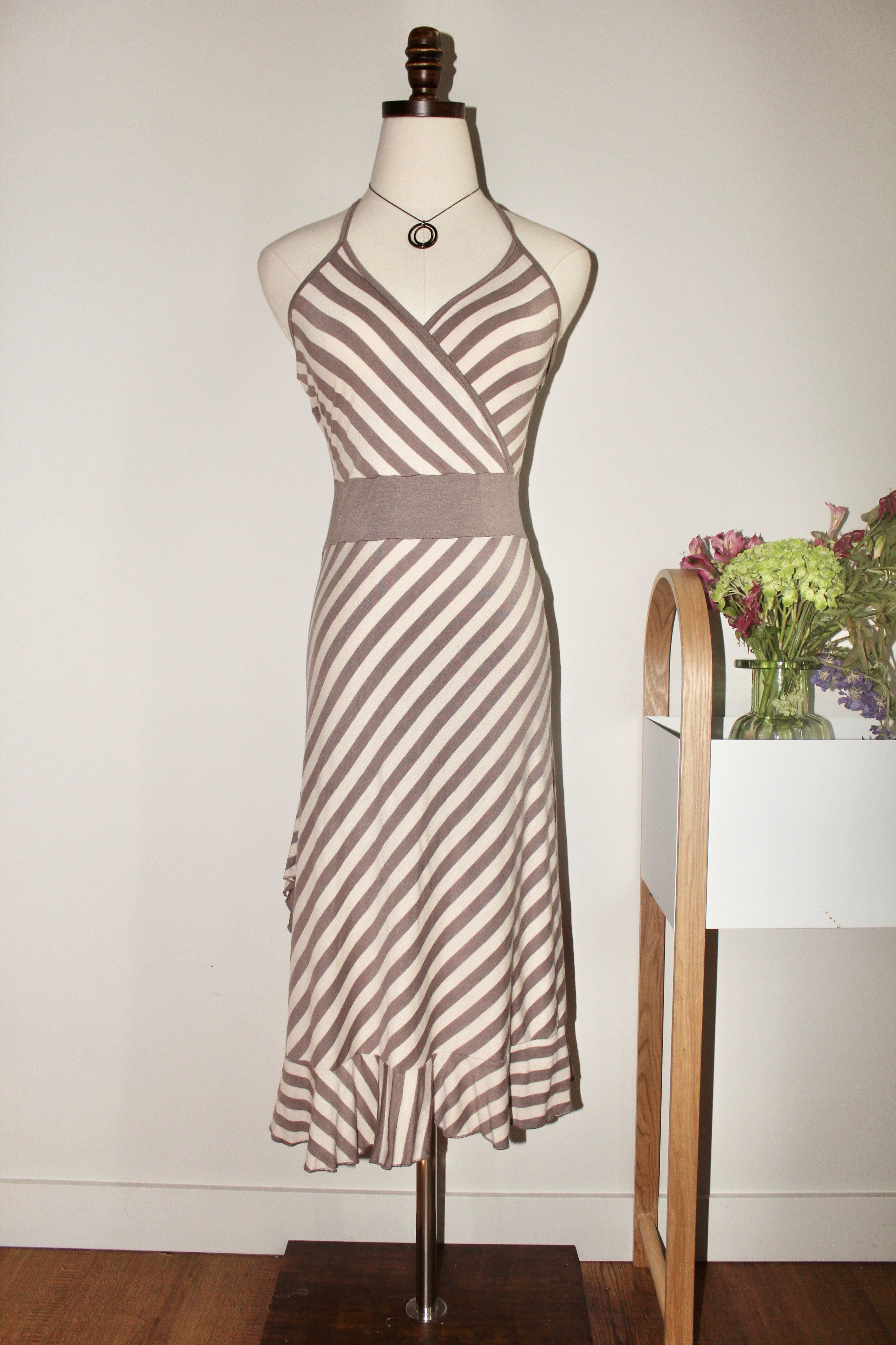 Vintage 90s Striped Halter Midi Dress (S)