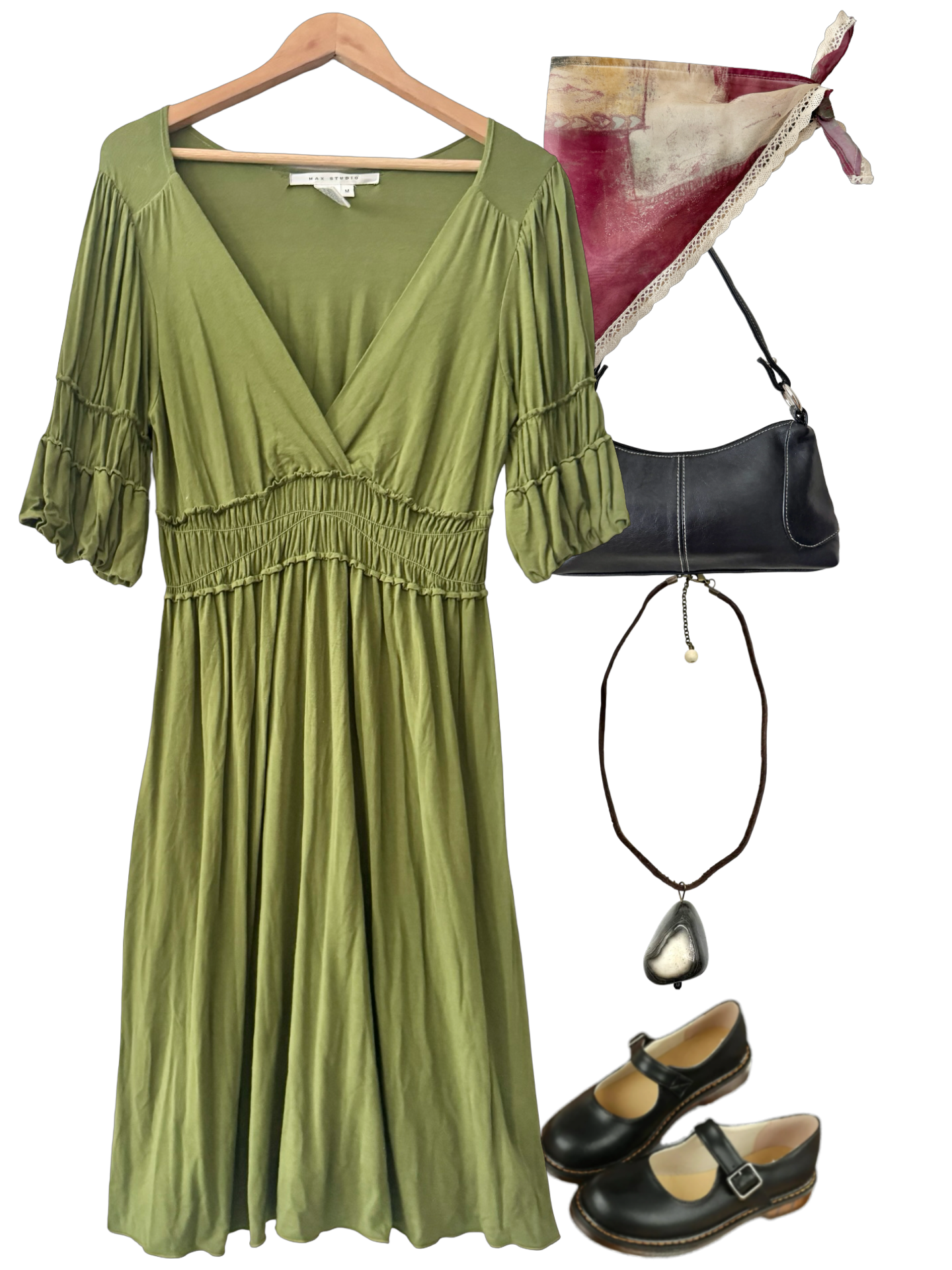 Vintage Y2K Max Studio Olive Babydoll Dress (L)