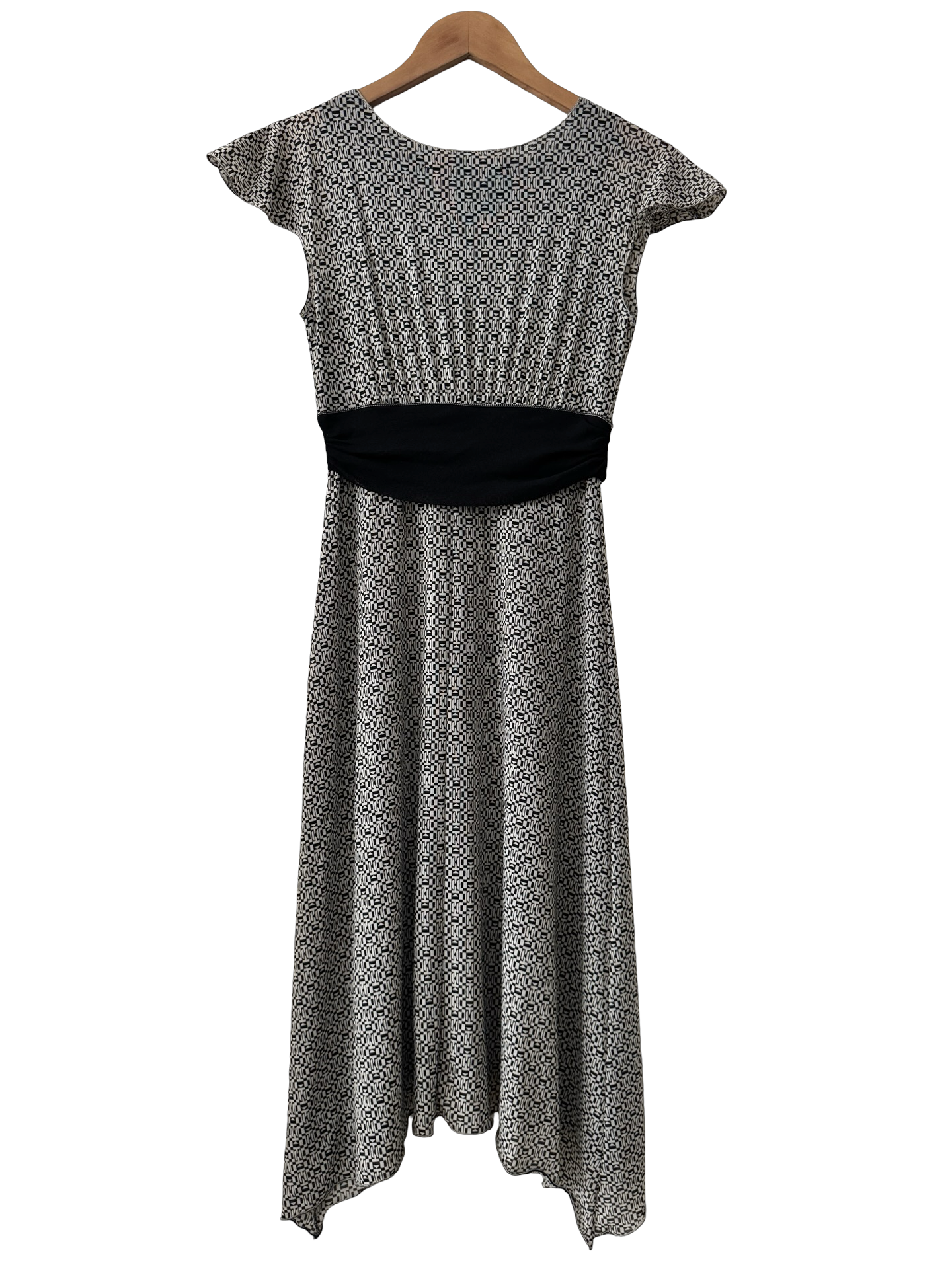 Vintage Y2K Black & Ivory Geometric Wrap Midi Dress (S/M)