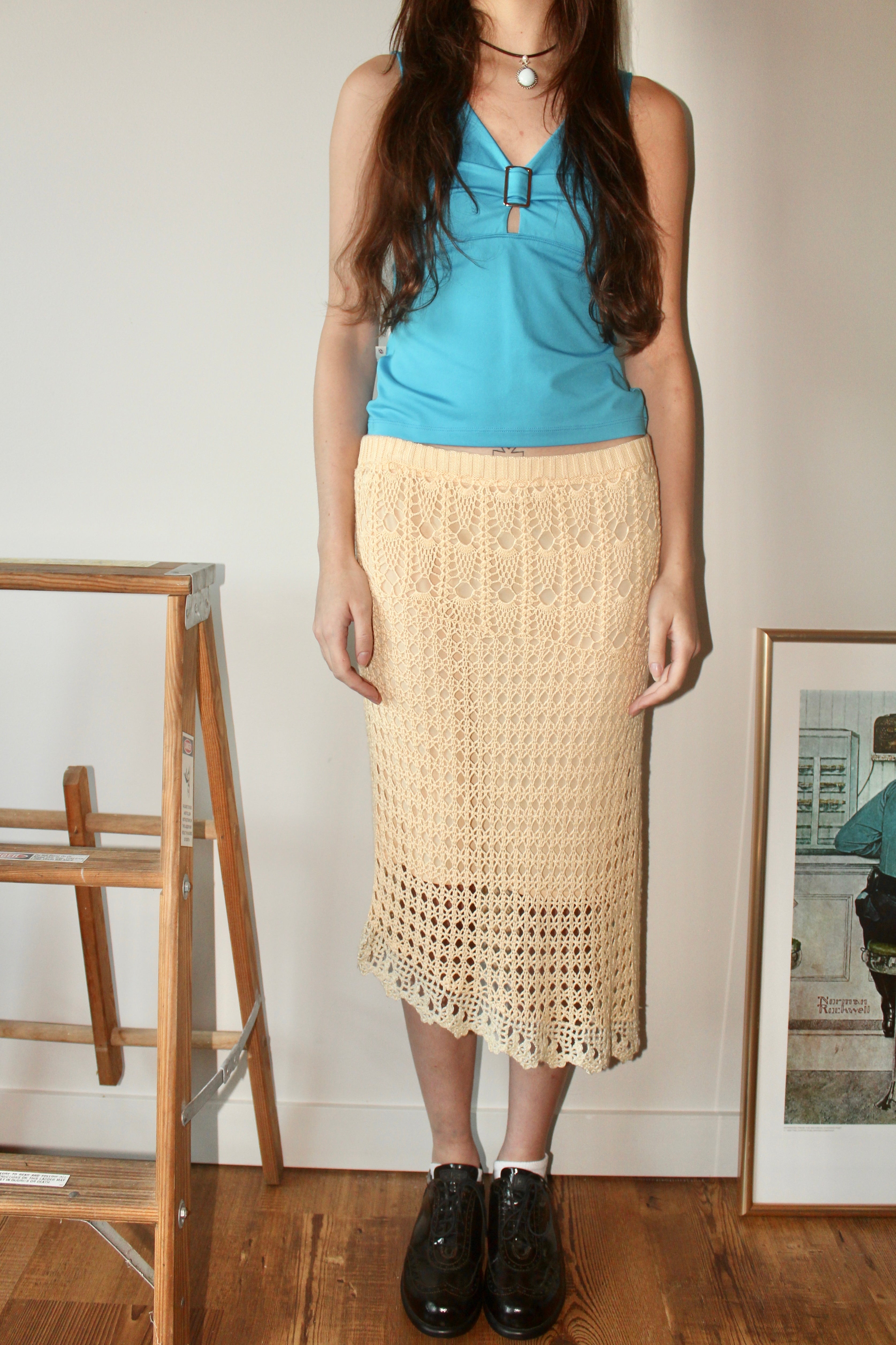 Vintage DKNY Crochet Asymmetrical Midi Skirt (S-M)