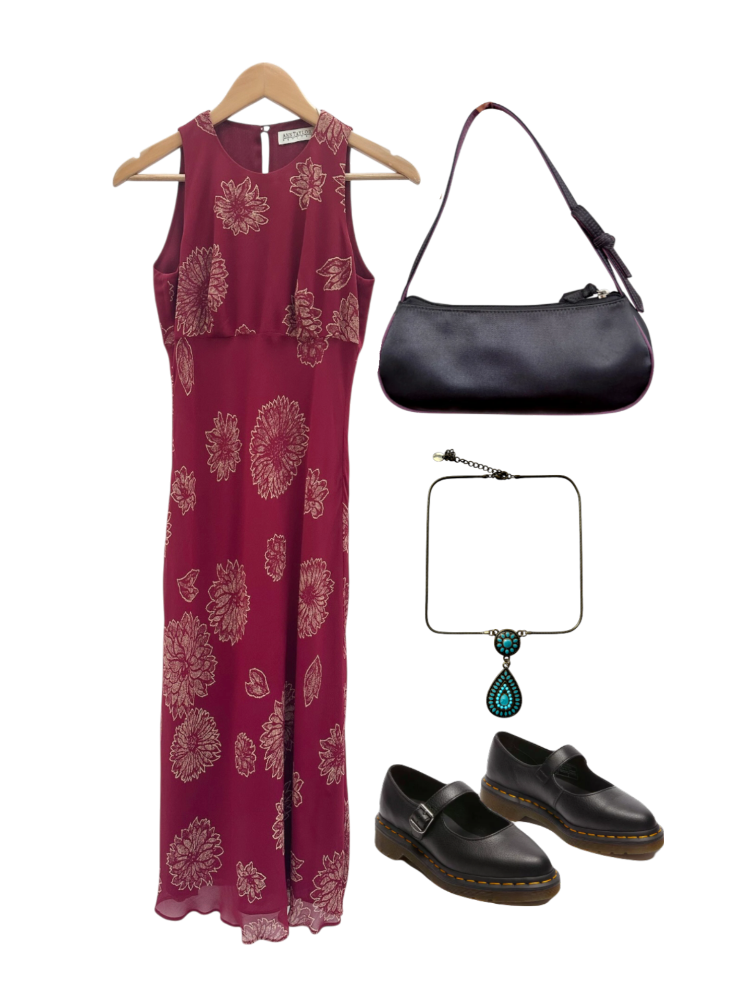 Vintage 90s Cherry Floral Silk Midi Dress (S/M)
