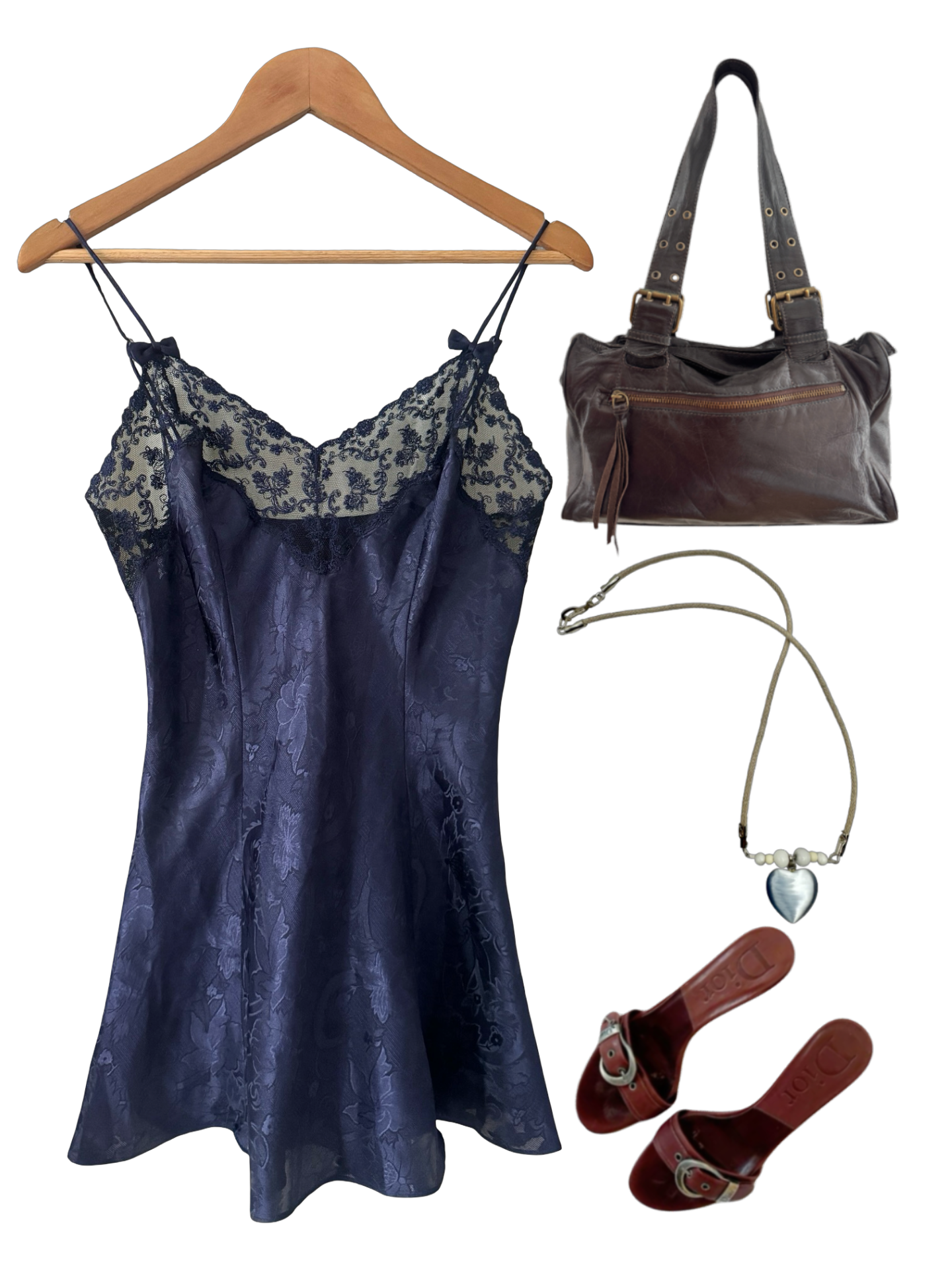 Vintage 90s Midnight Jacquard Lace Slip Dress (S/M)