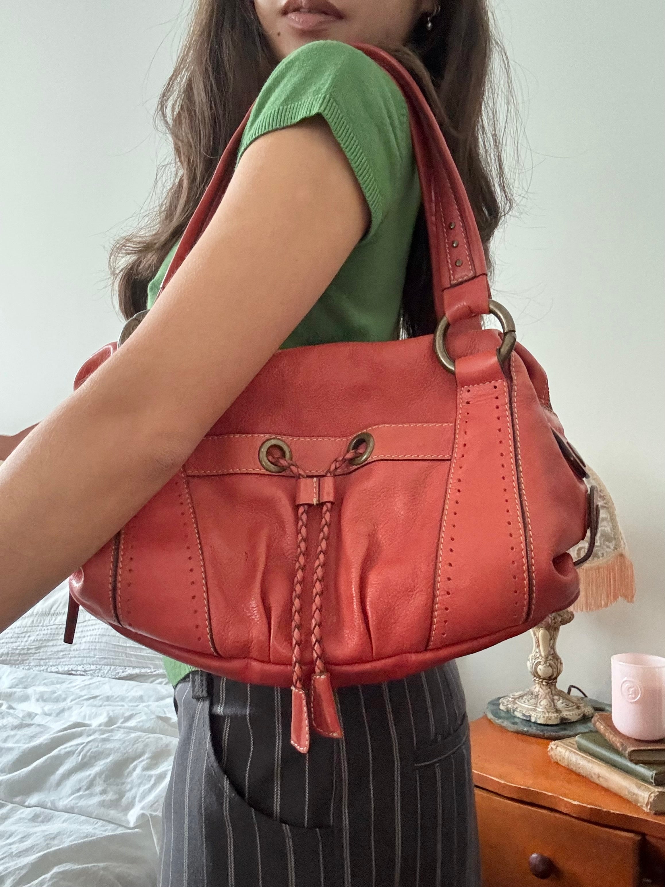 Vintage 90s Fossil Slouchy Tangerine Leather Purse