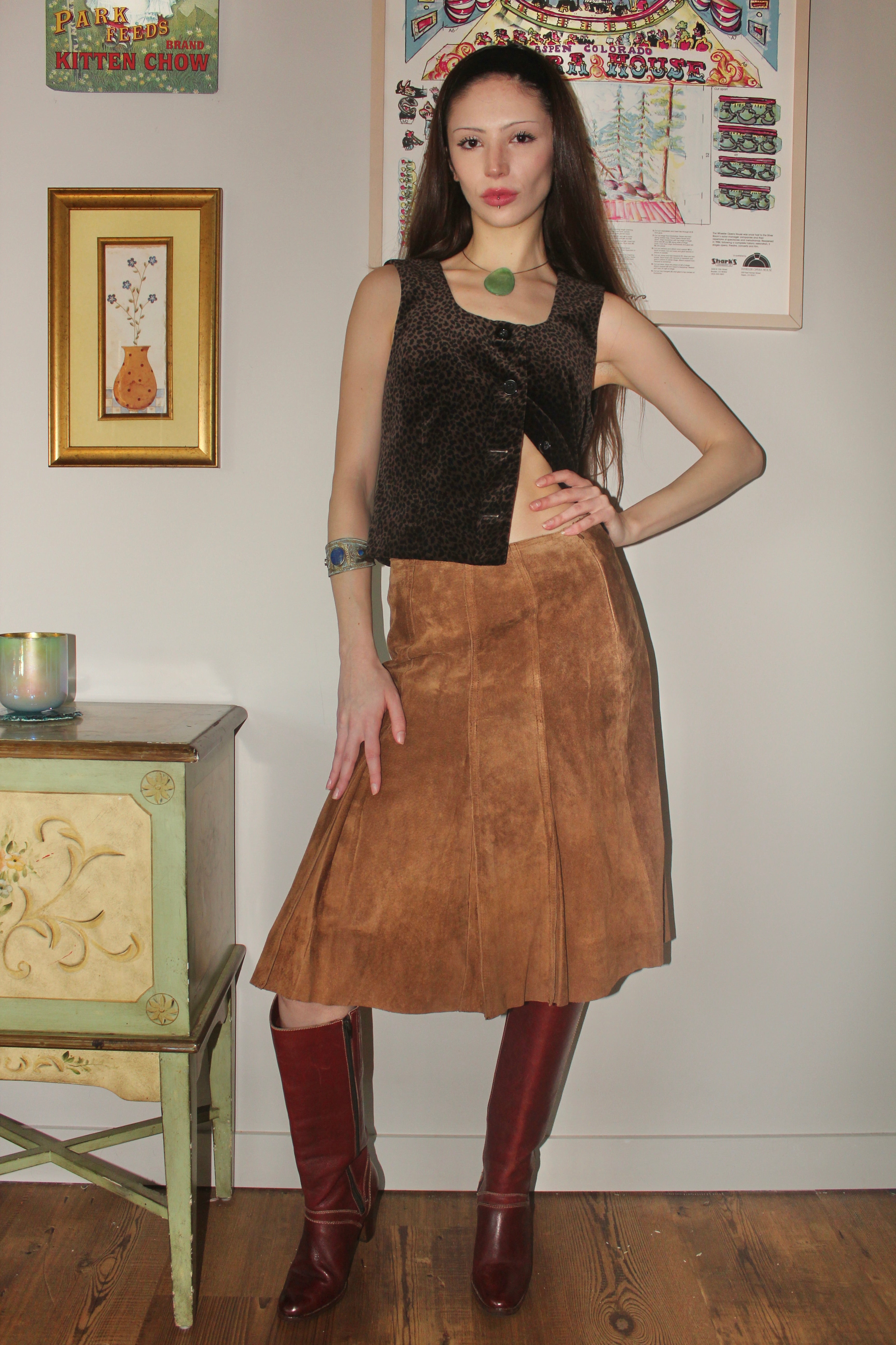 Vintage 80s Leather Midi Skirt (S)