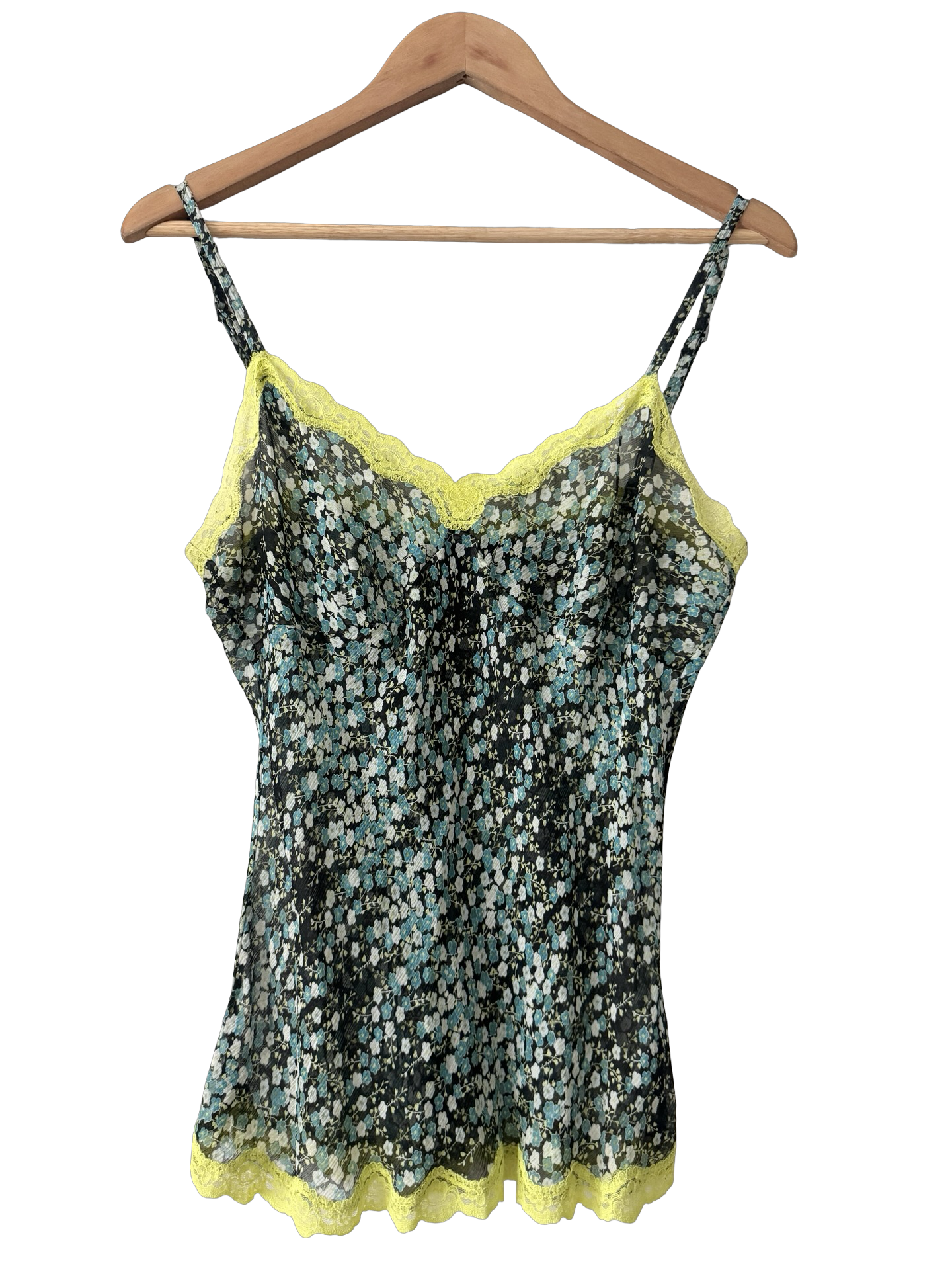 Vintage Y2K Electric Garden Silk Lace Camisole (M)