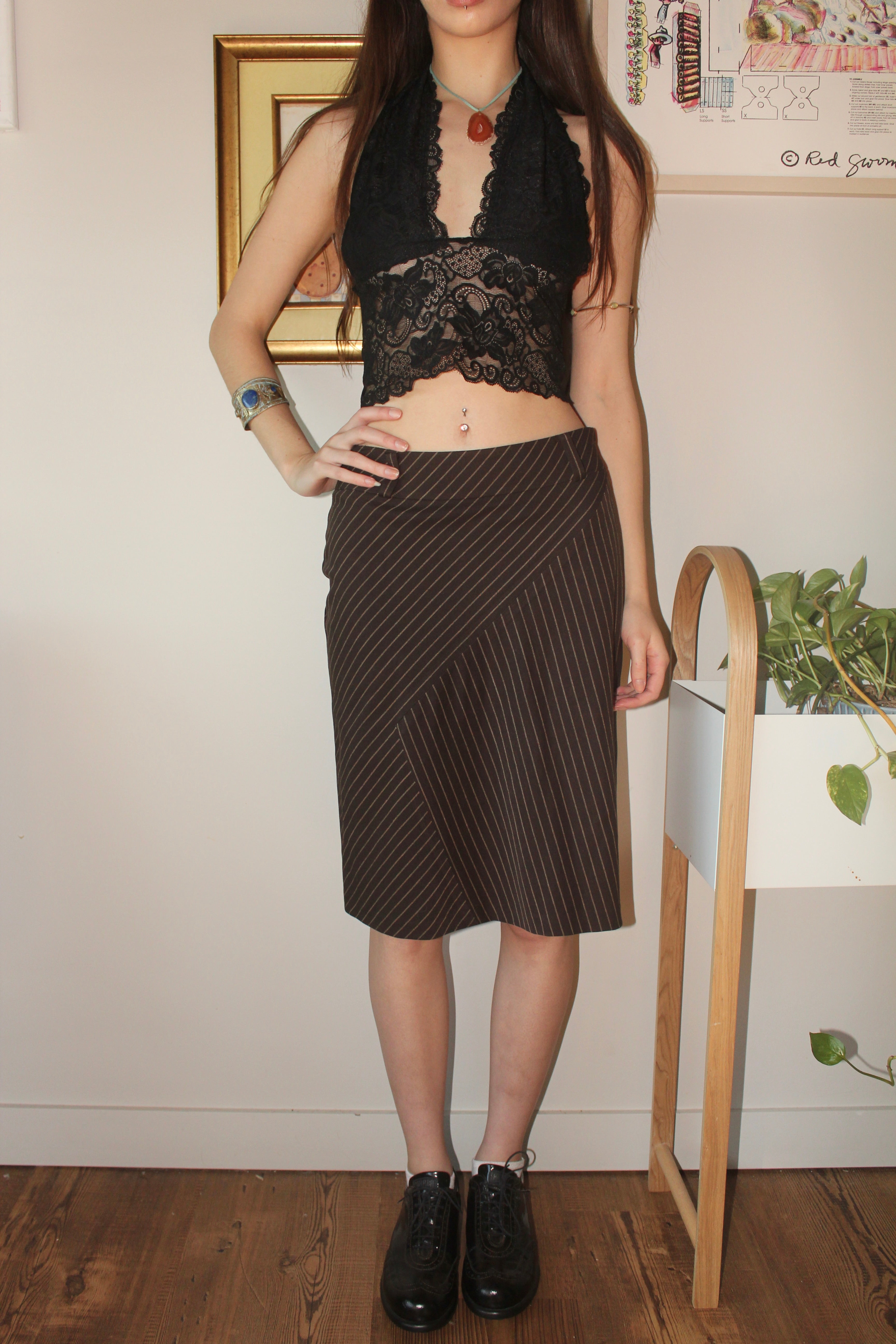 Vintage 90s Pinstriped Midi Skirt (S)