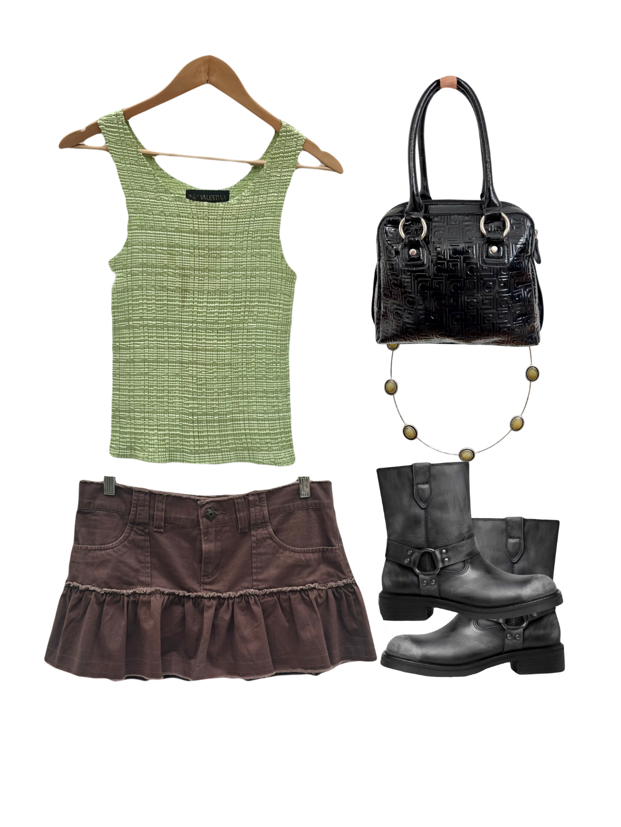 Vintage 90s Crinkle Avocado Tank (S)