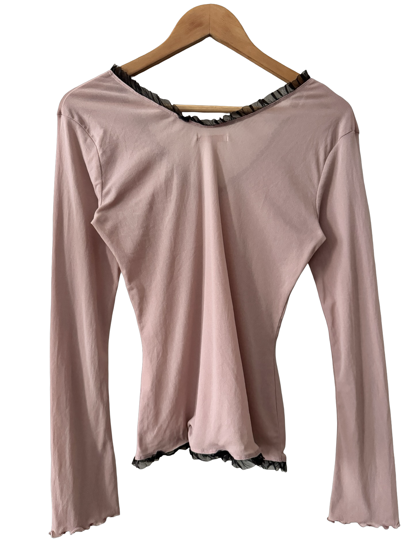 Vintage Y2K Sheer Dusty Rose Chocolate Ruffle Top (L)