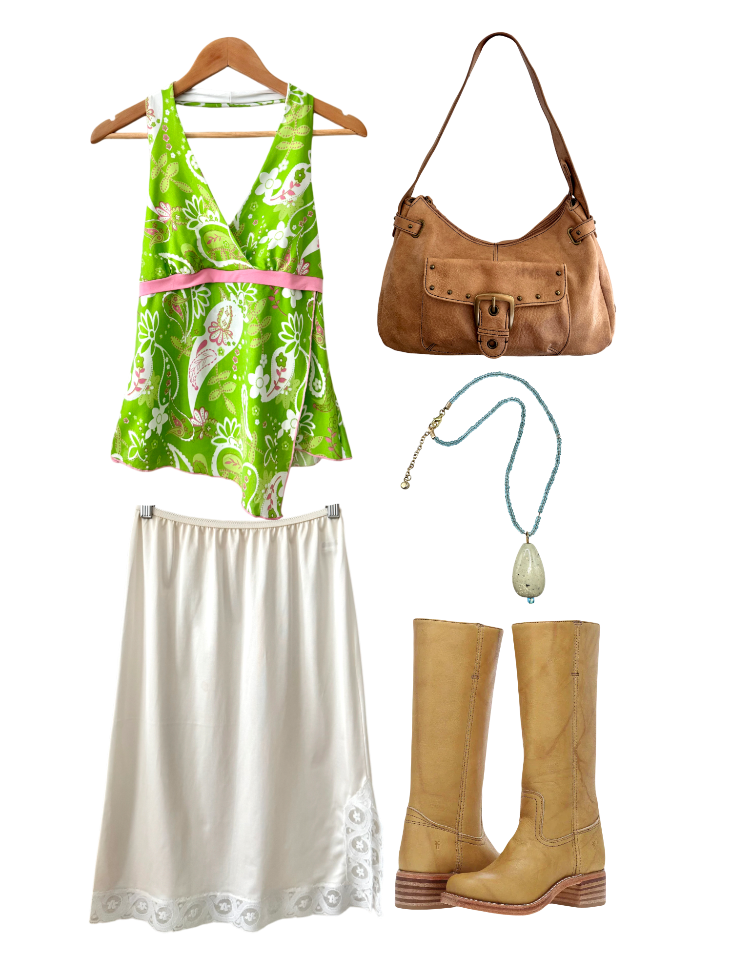 Vintage 90s Lime Paisley Halter Top (M/L)