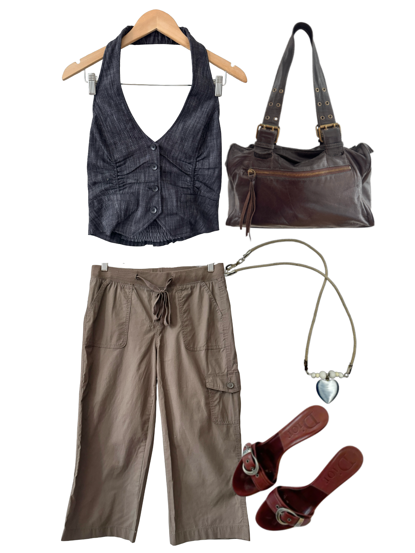 Vintage Mocha Cotton Cargo Capri Pants (S)