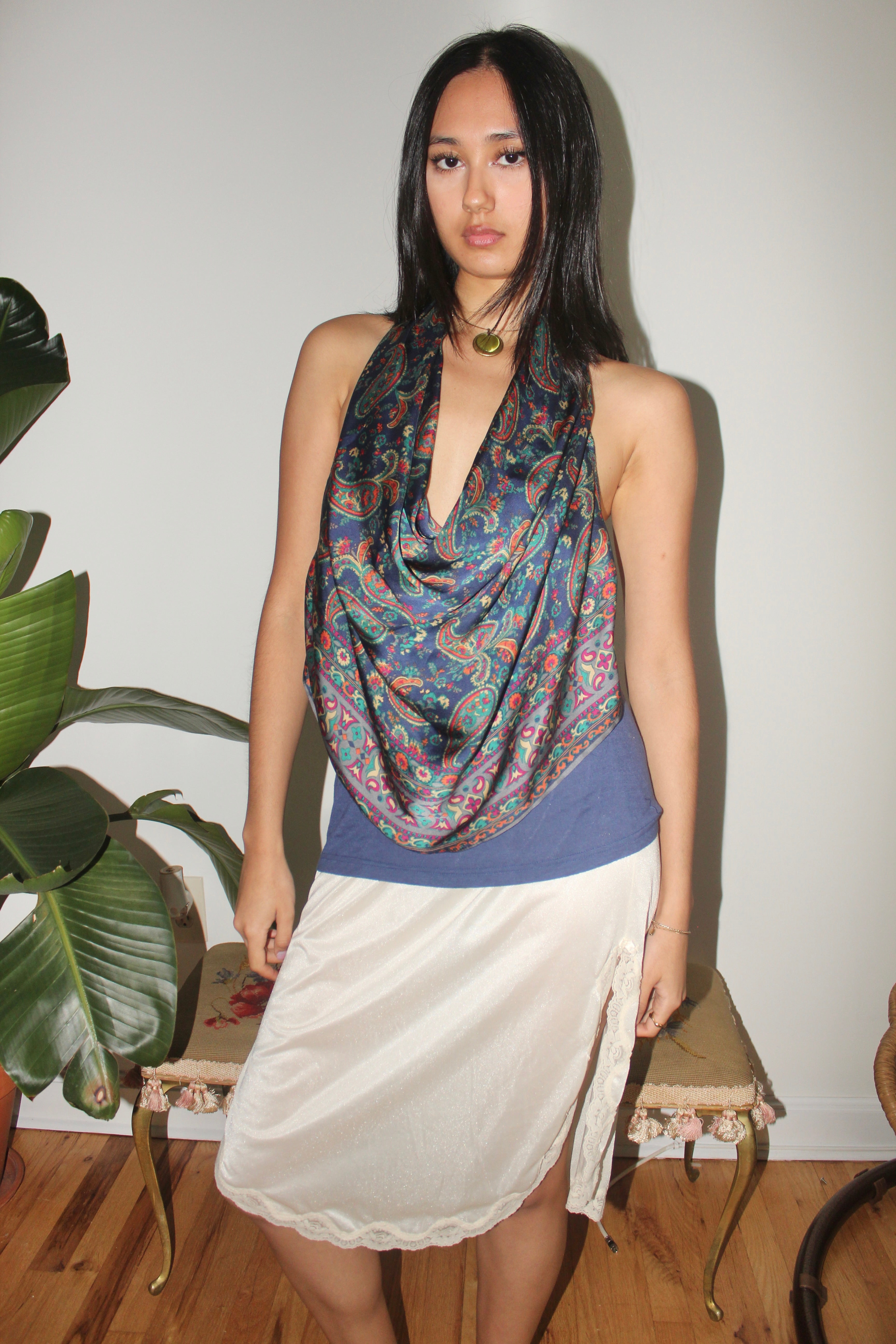 Vintage 90s Paisley Cowl Scarf Top (S/M)