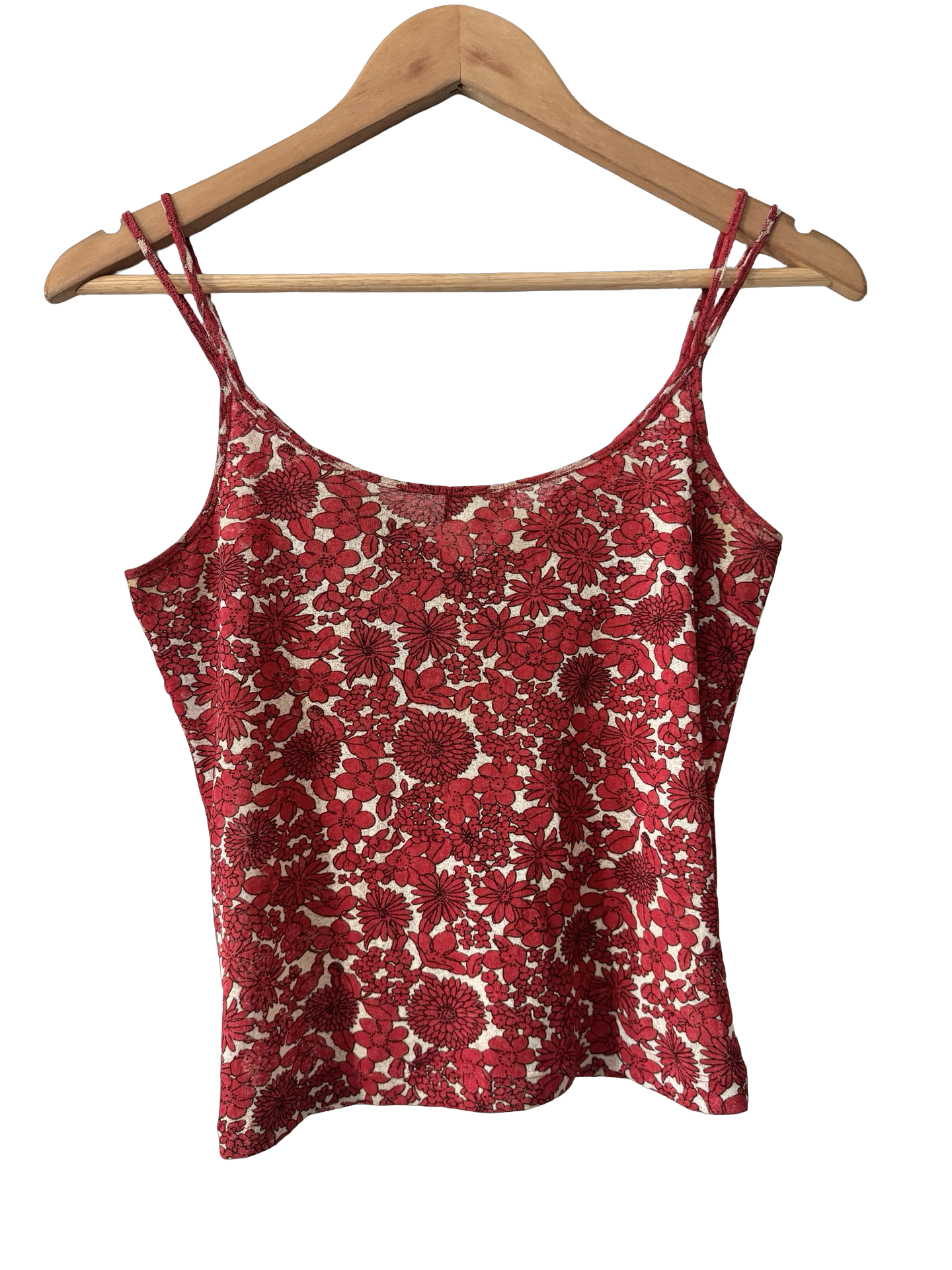Vintage Y2K French Cherry Picnic Floral Cami (M)