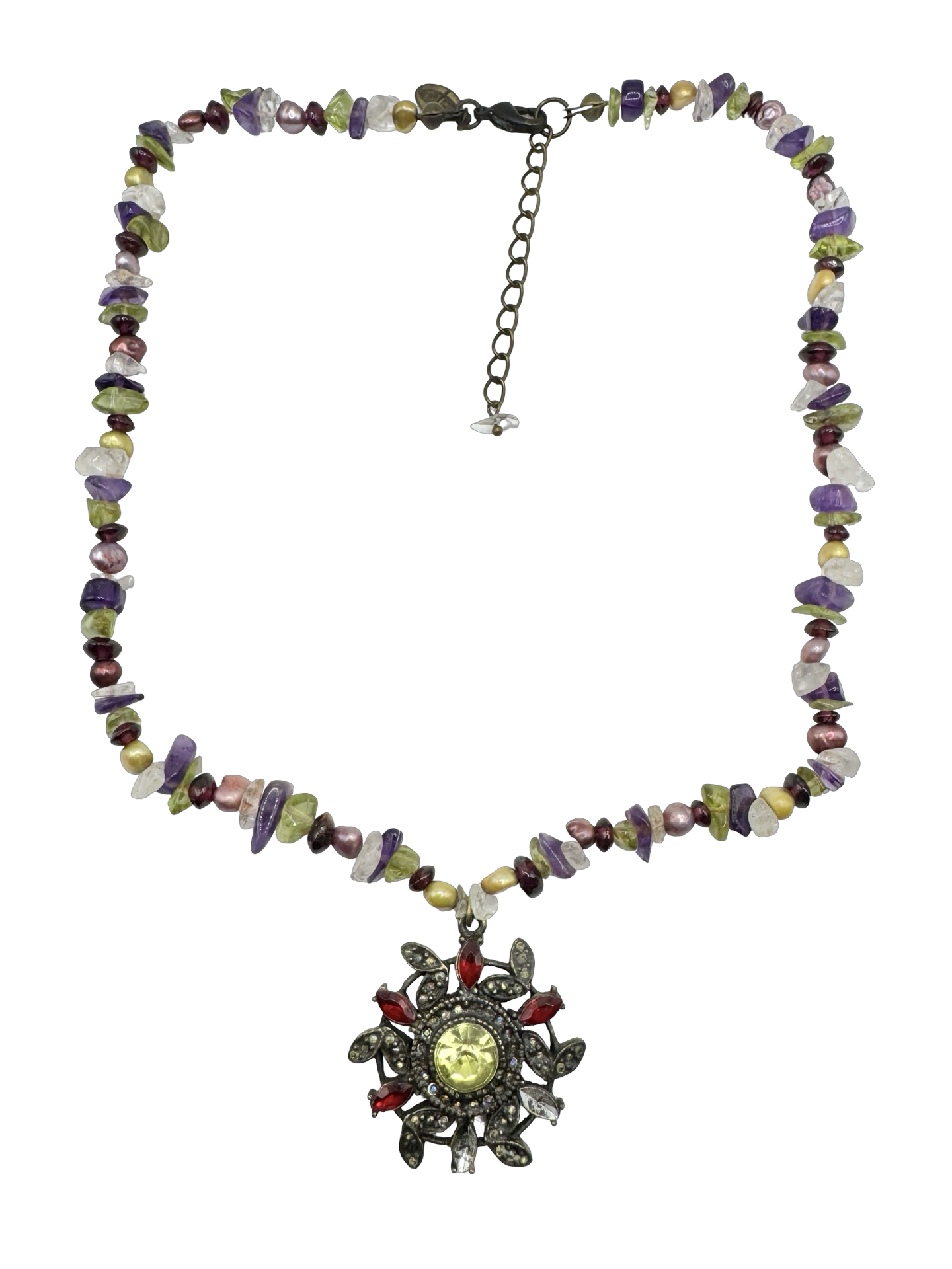 Vintage Gemstone Floral Pendant Necklace
