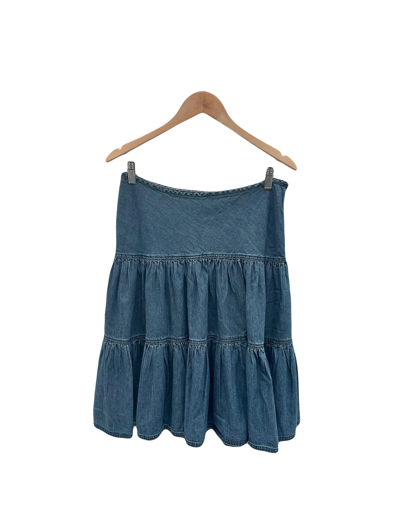 Vintage 90s Denim Ruffled Midi Skirt (L)