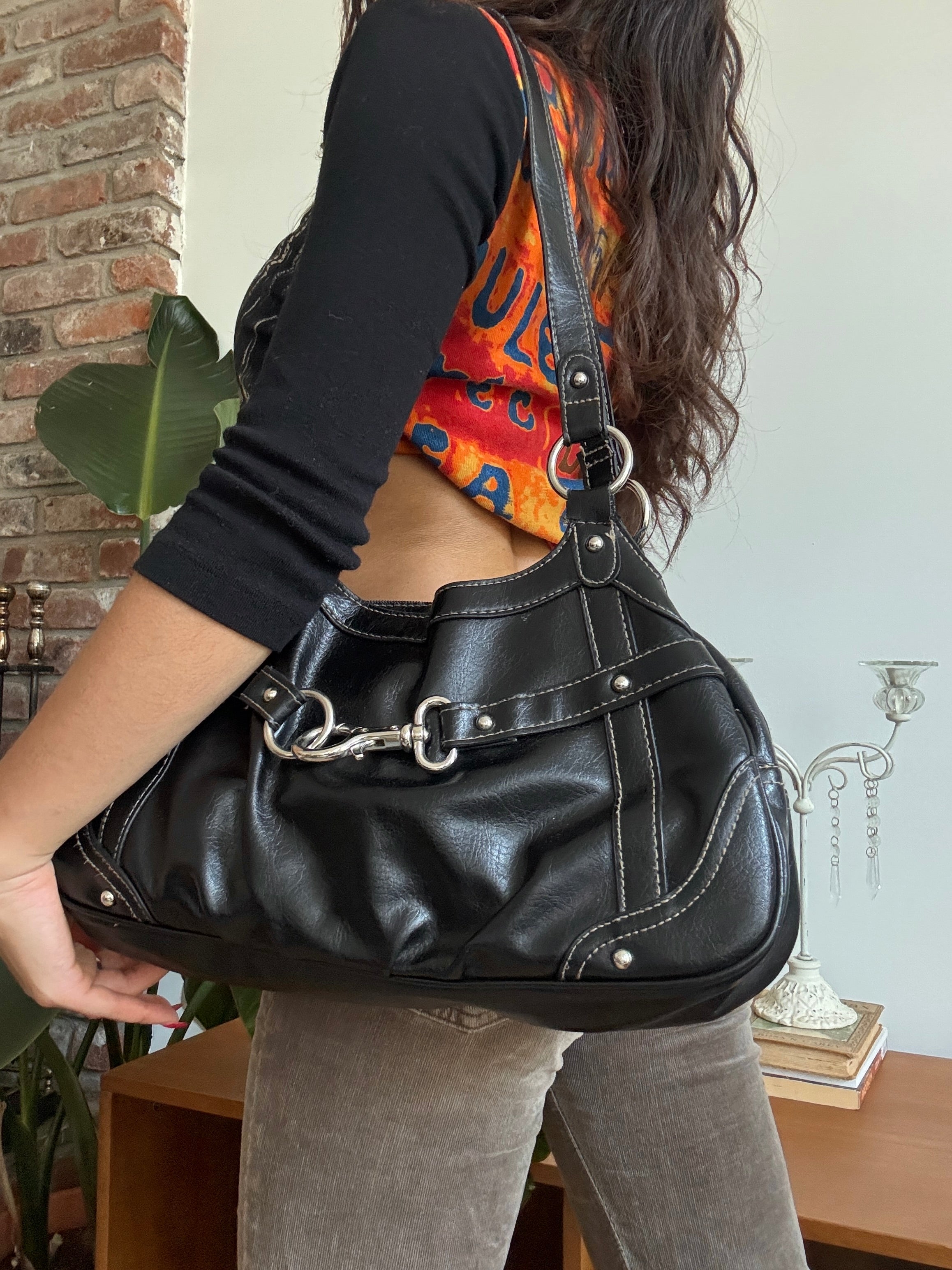 Vintage Y2K Midnight Moto Clasp Shoulder Bag