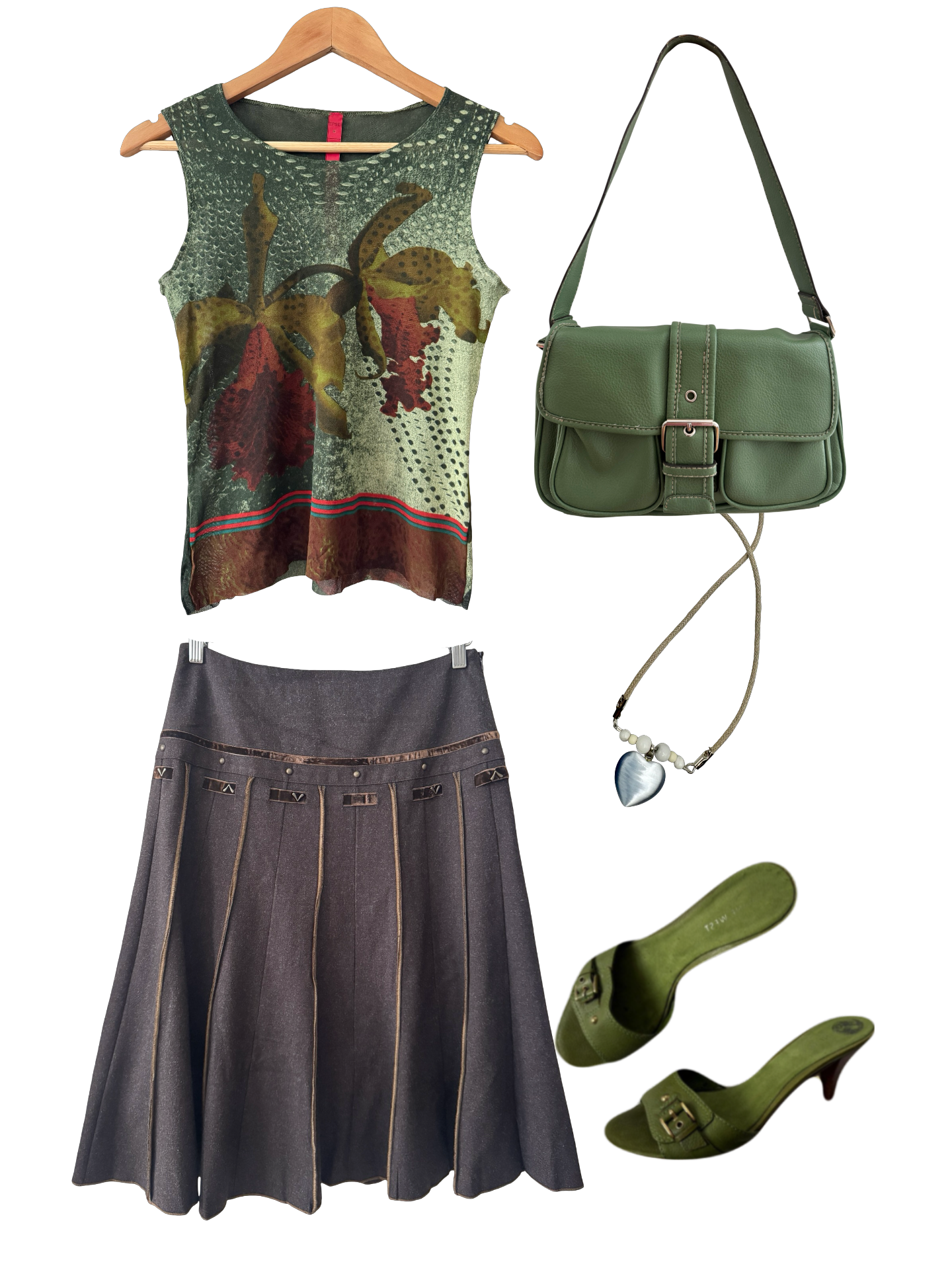 Vintage Y2K Chocolate Ribbon Detail Low Waist Midi Skirt (S/M)