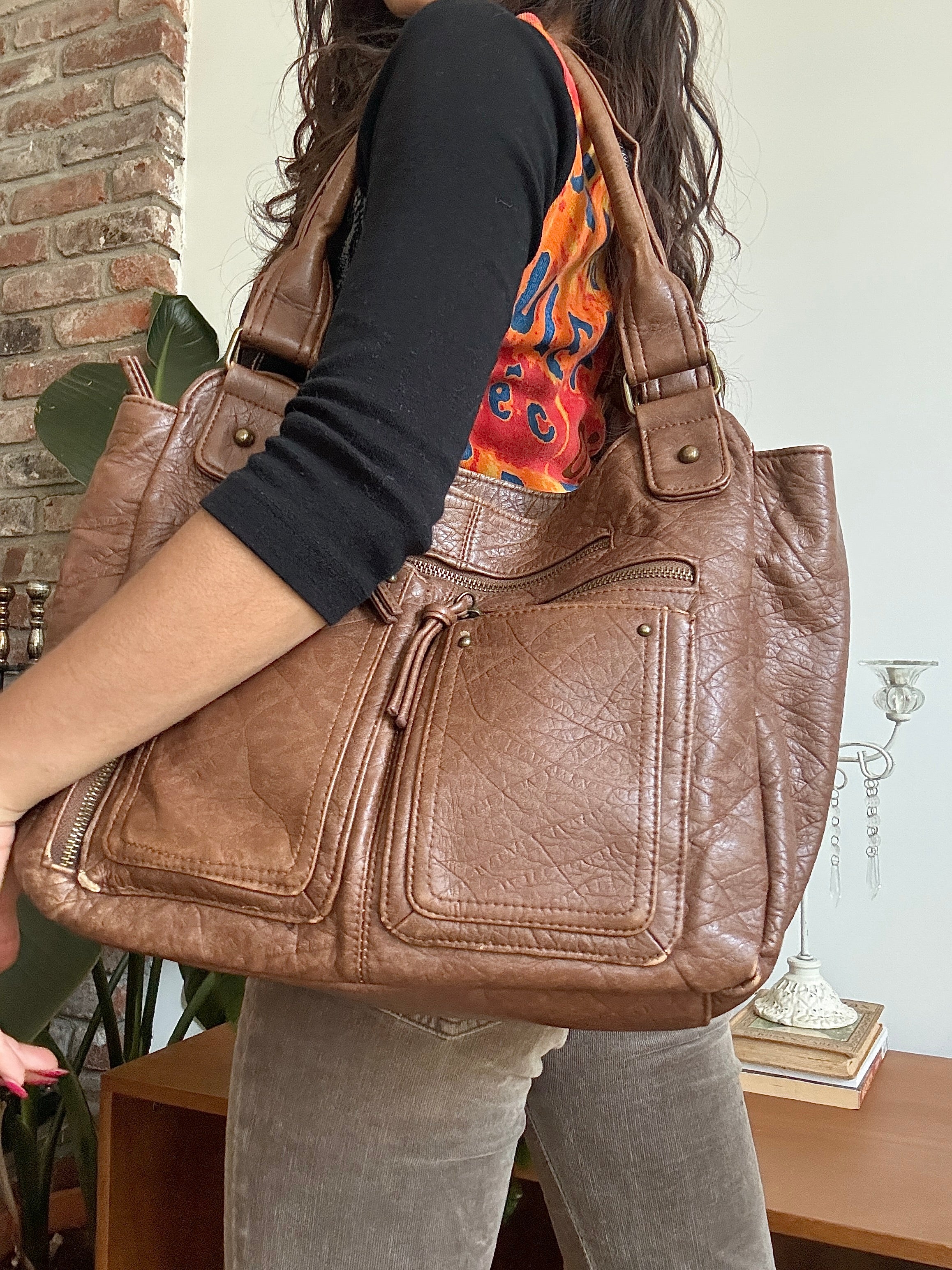 Vintage Y2K Cognac Biker Shoulder Bag