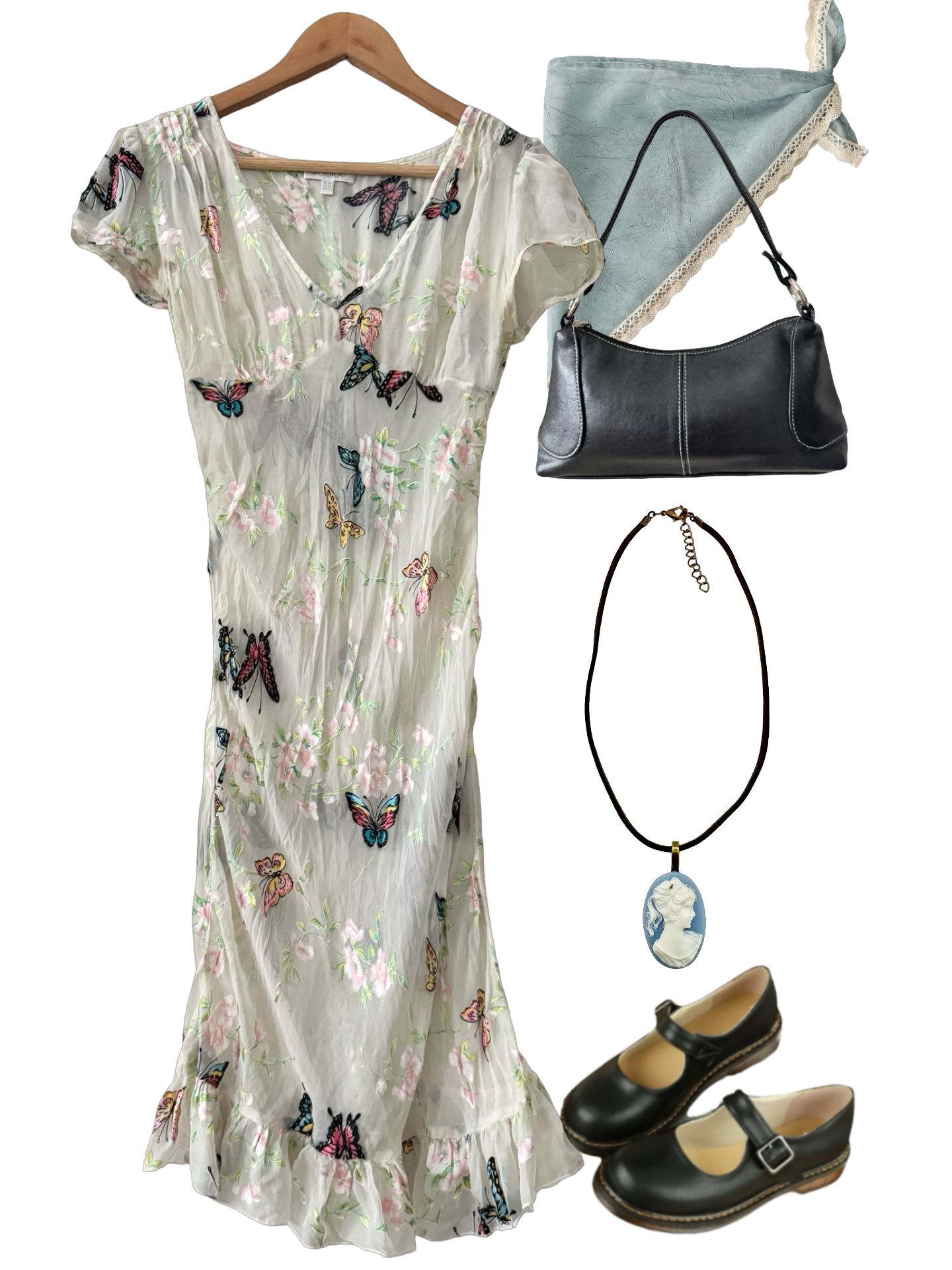 Vintage Y2K Sheer Butterfly Garden Tie Dress (M)
