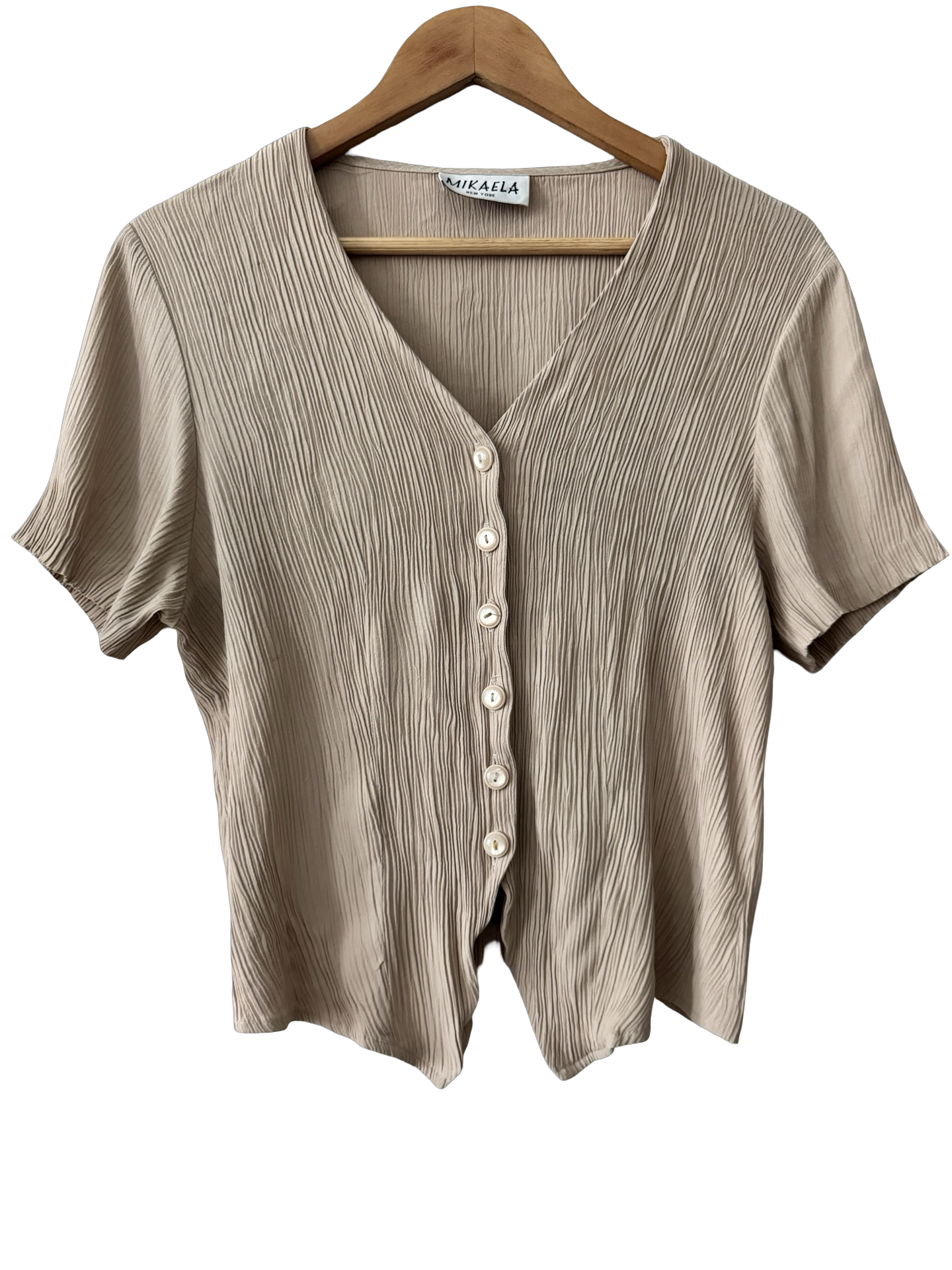 Vintage 90s Cream Crinkle Button-Up Blouse (M/L)