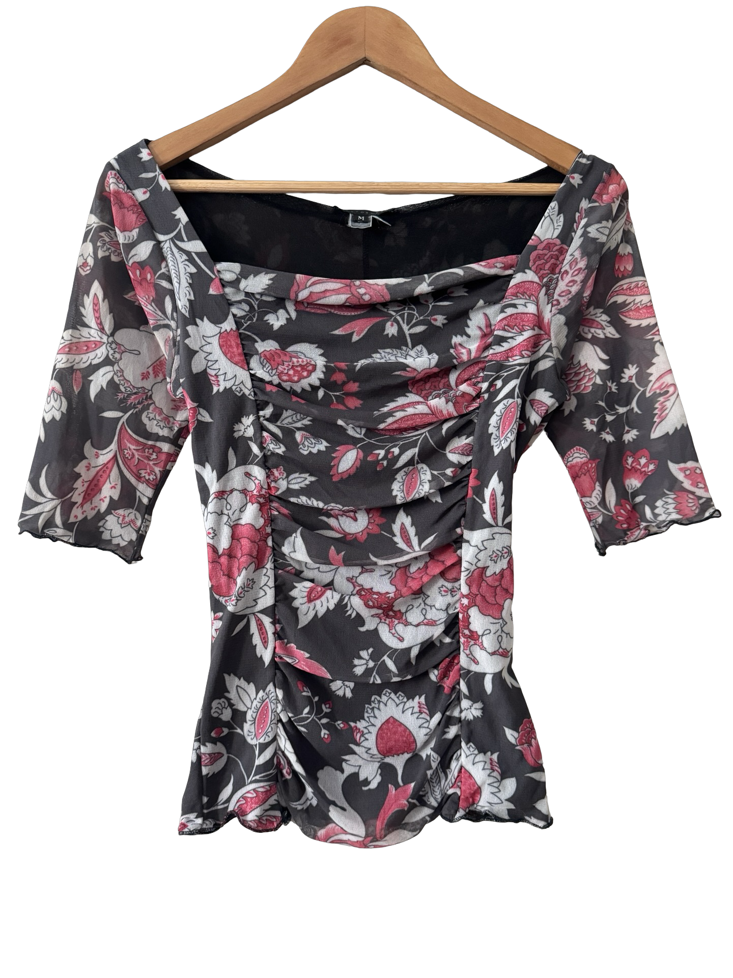 Vintage 90s Rose Garden Ruched Floral Top (S/M)