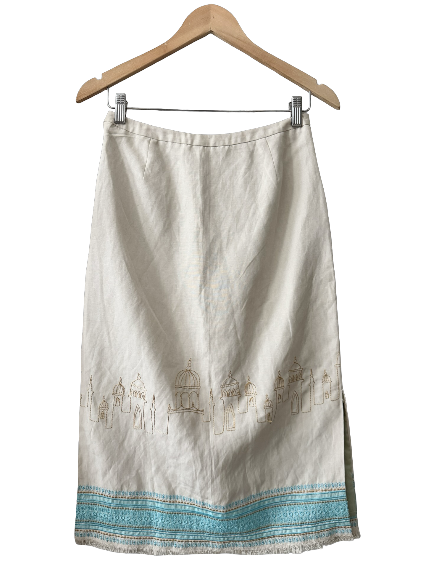 Vintage Artisan Embroidered Storybook Midi Skirt (S)