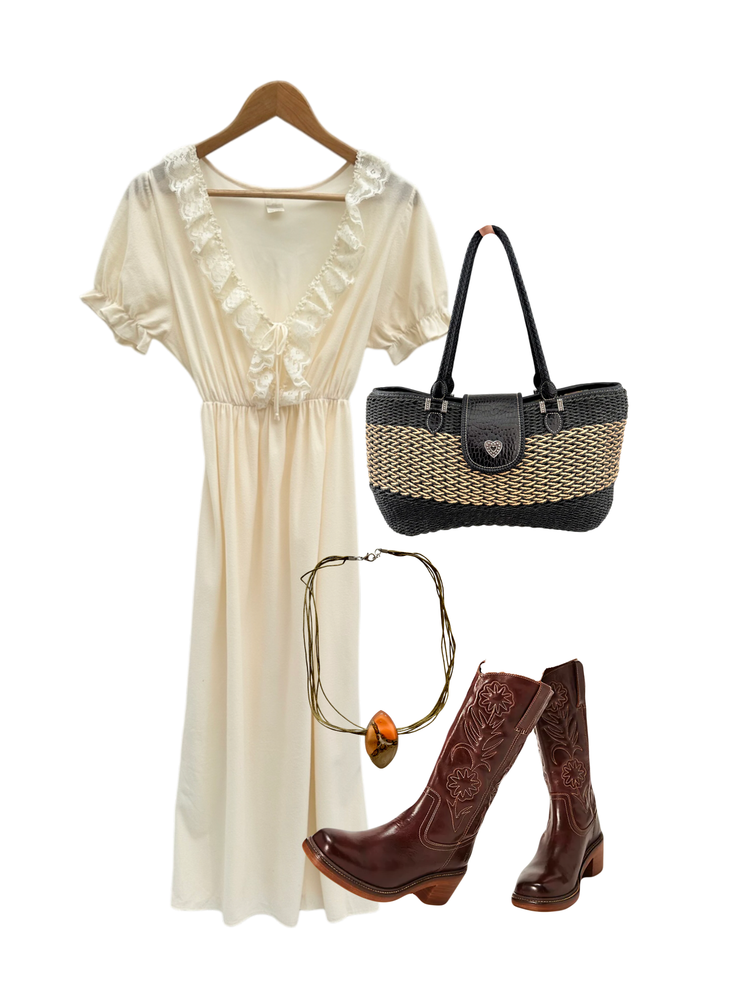 Vintage 70s Ruffled Cream Peasant Midi Dress (S/M)