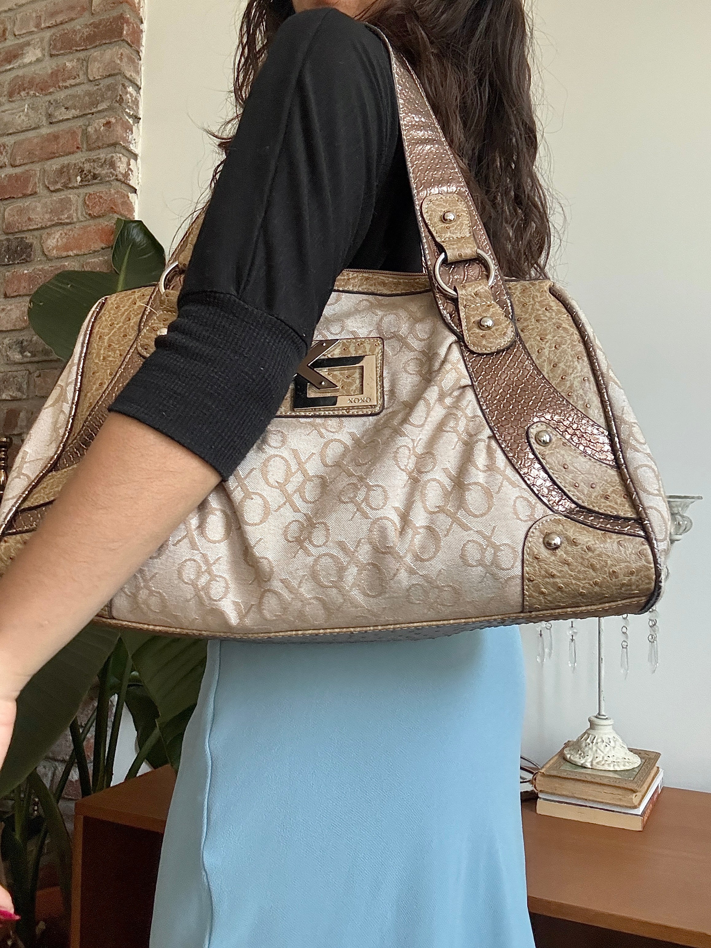 Vintage Y2K XOXO Champagne Monogram Satchel