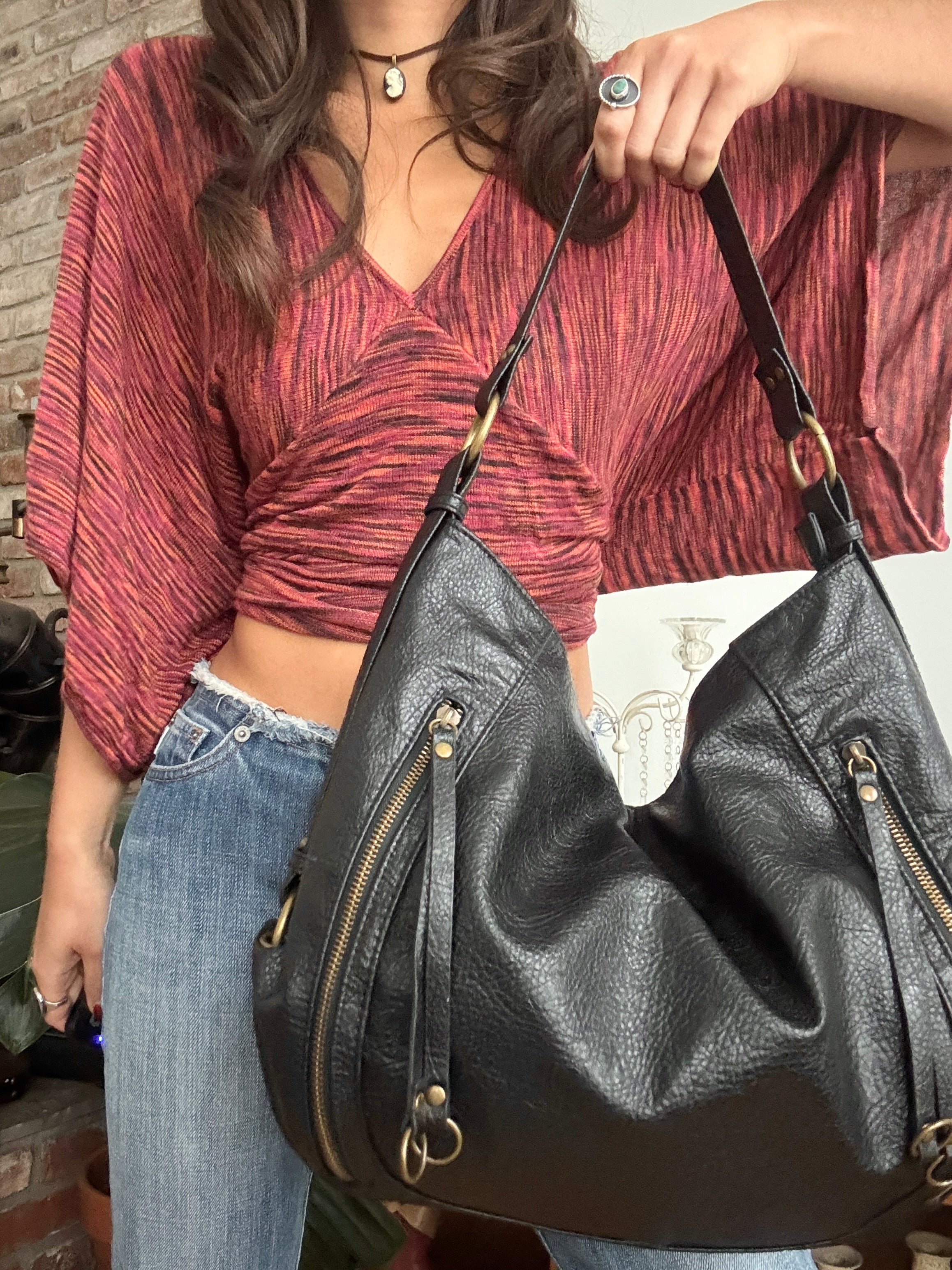 Vintage Y2K Black Zip Me Up Hobo Bag