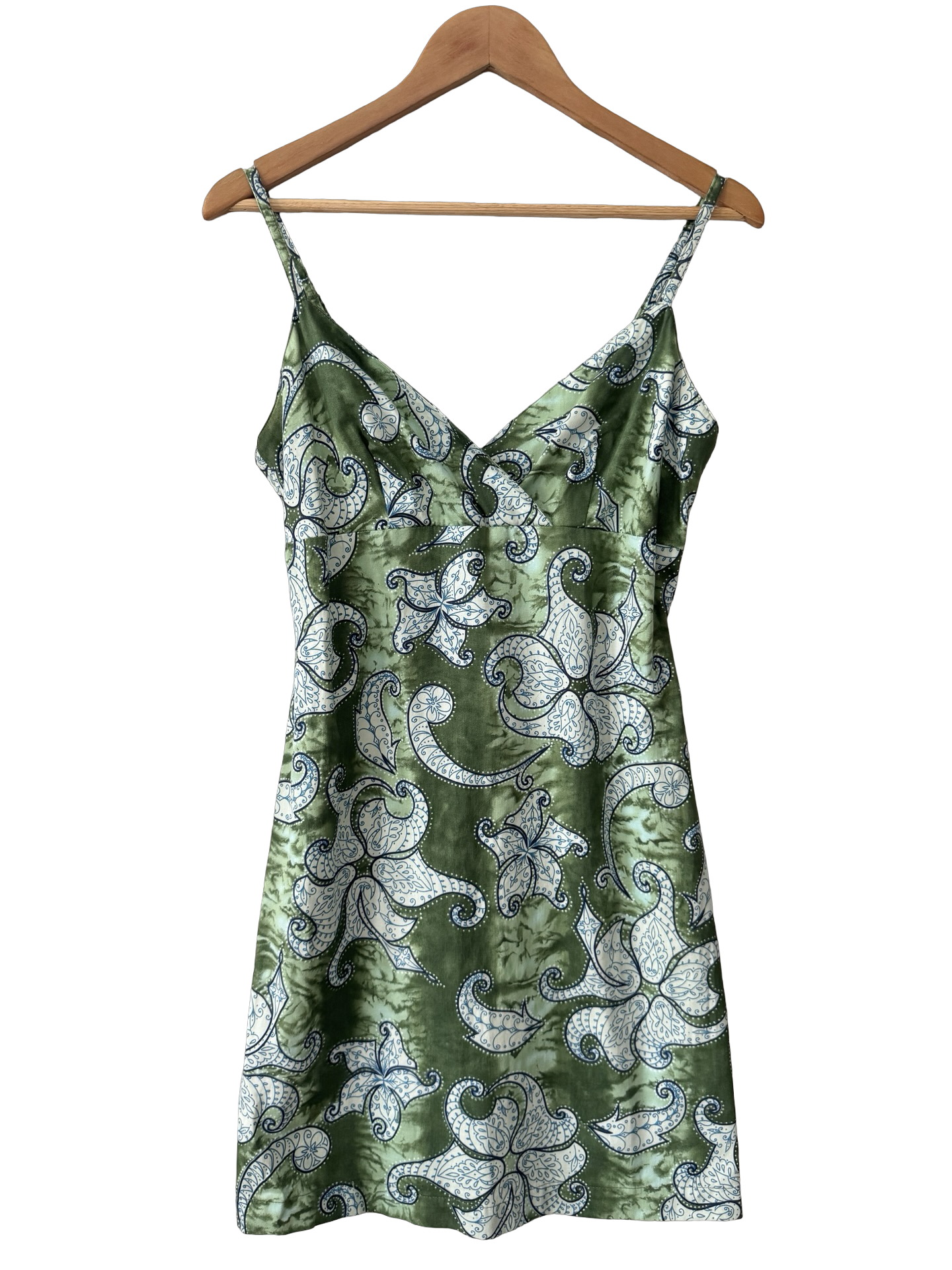 Vintage 90s Olive Paisley Mini Dress (M)