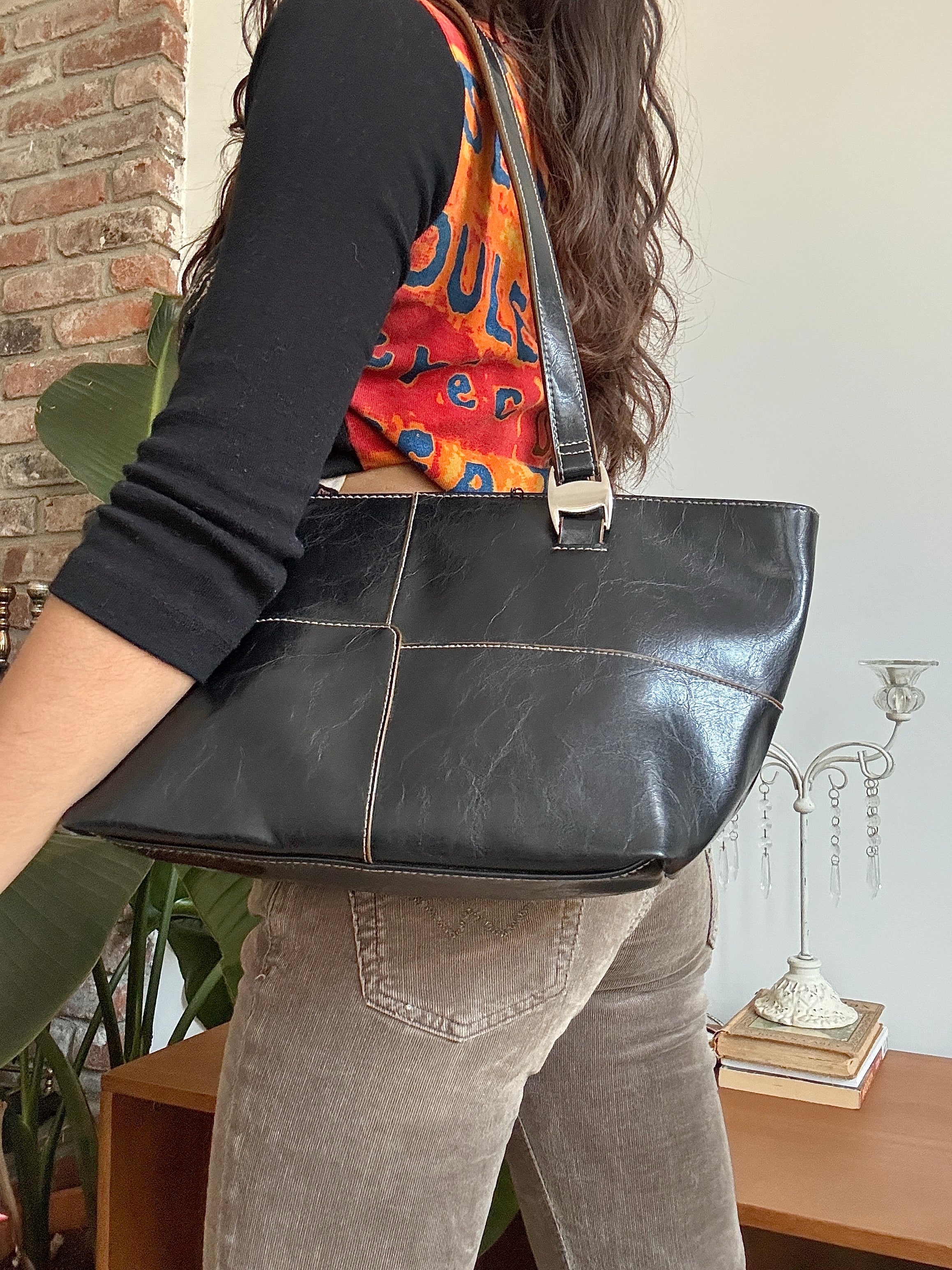 Vintage Y2K Downtown Black Paneled Tote
