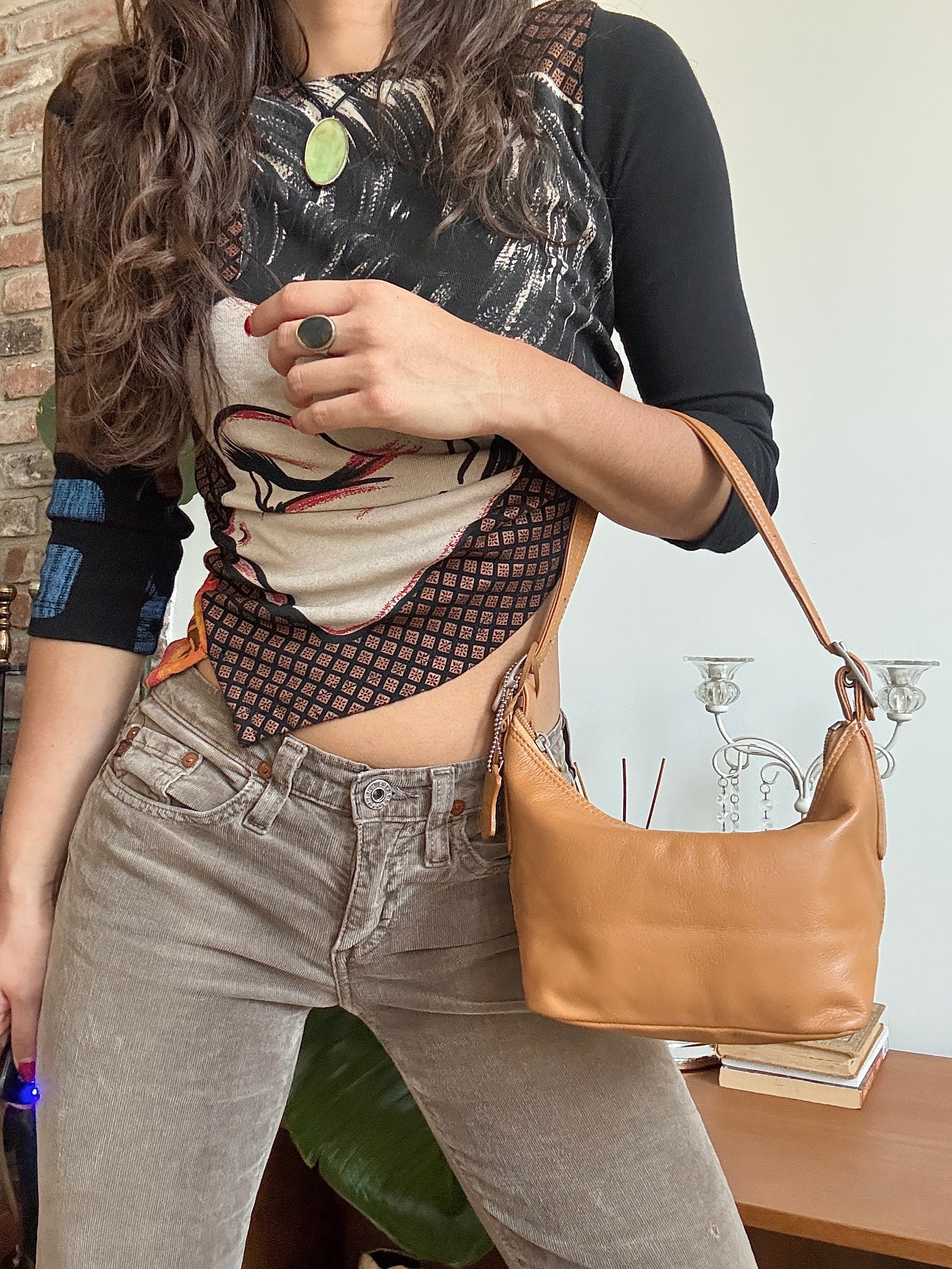 Vintage Y2K Honey Leather Mini Hobo