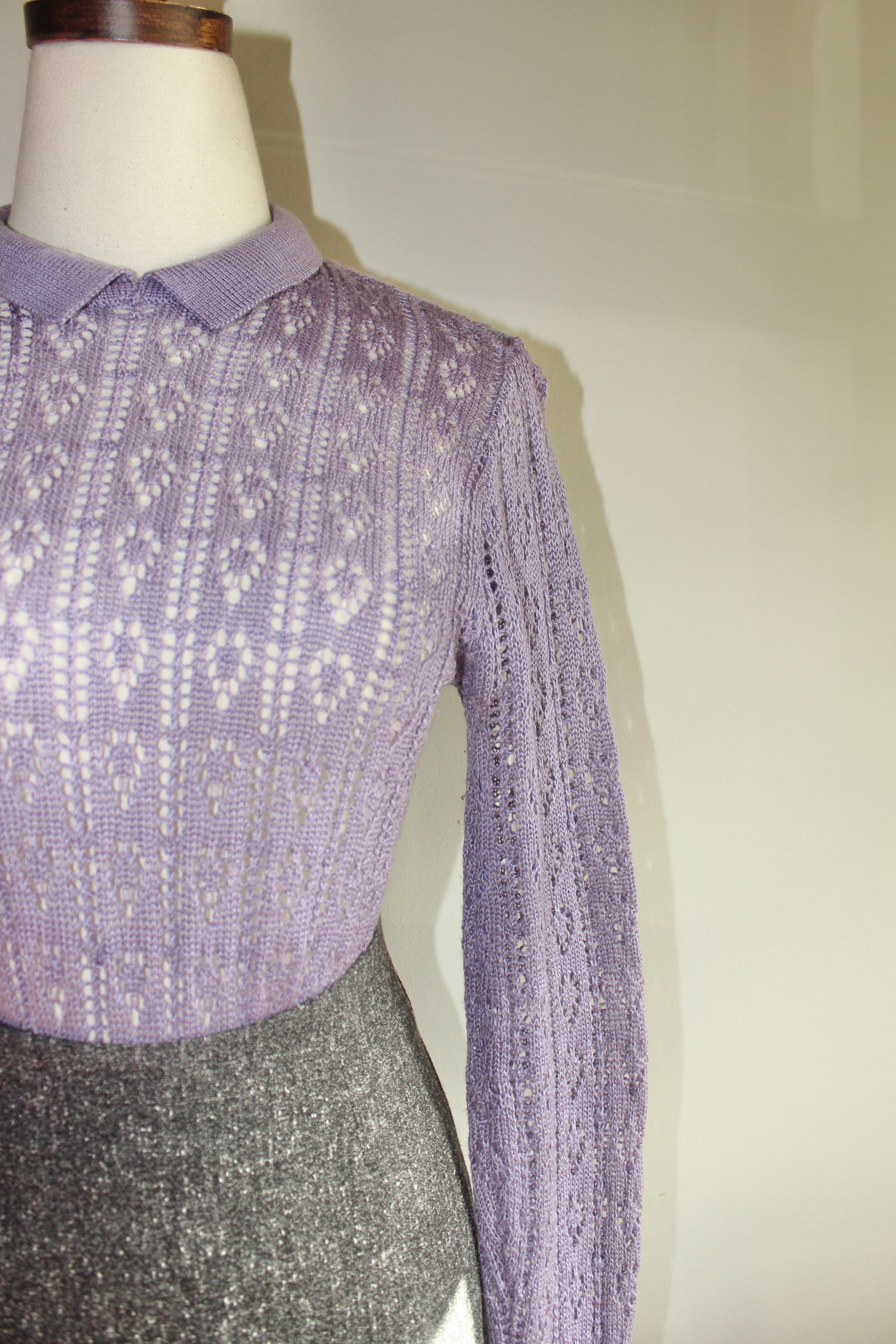 Vintage 90s Sheer Collared Lilac Knit (S-M)