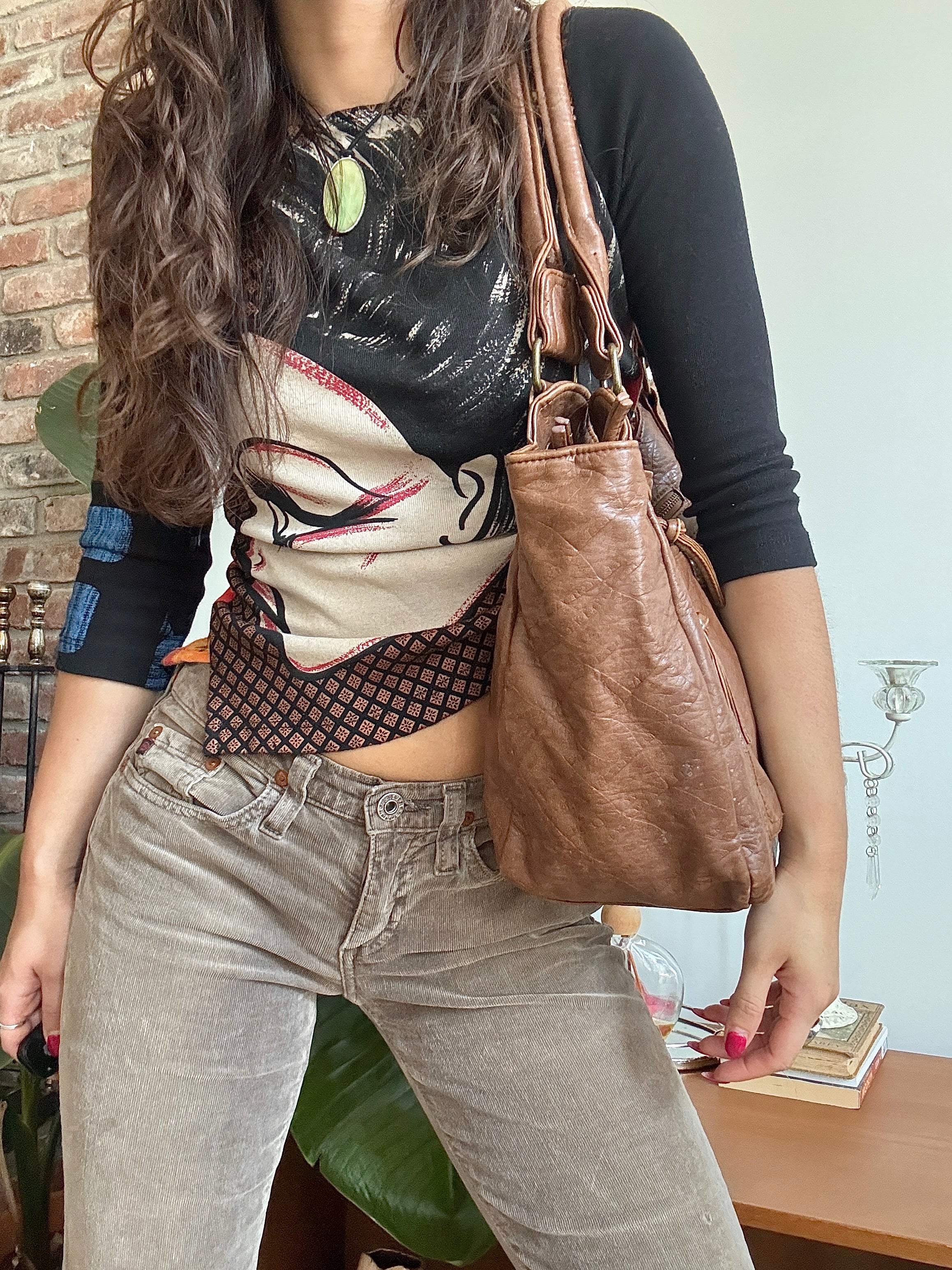 Vintage Y2K Cognac Biker Shoulder Bag