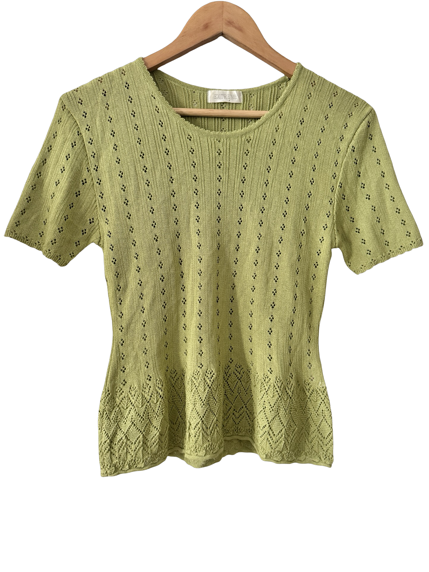 Vintage 90s Pistachio Pointelle Knit Top (L)