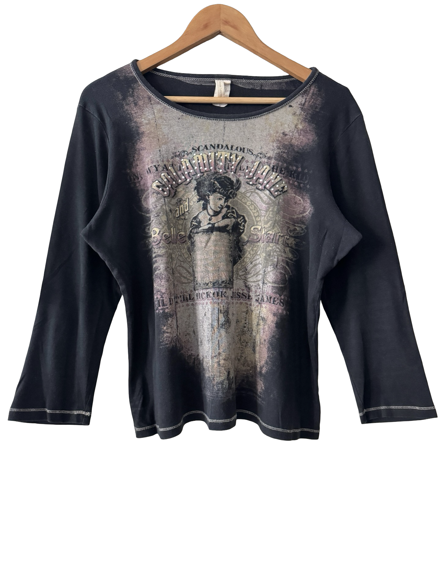 Vintage Y2K Scandalous Wild West Graphic Long Sleeve Top (XL)