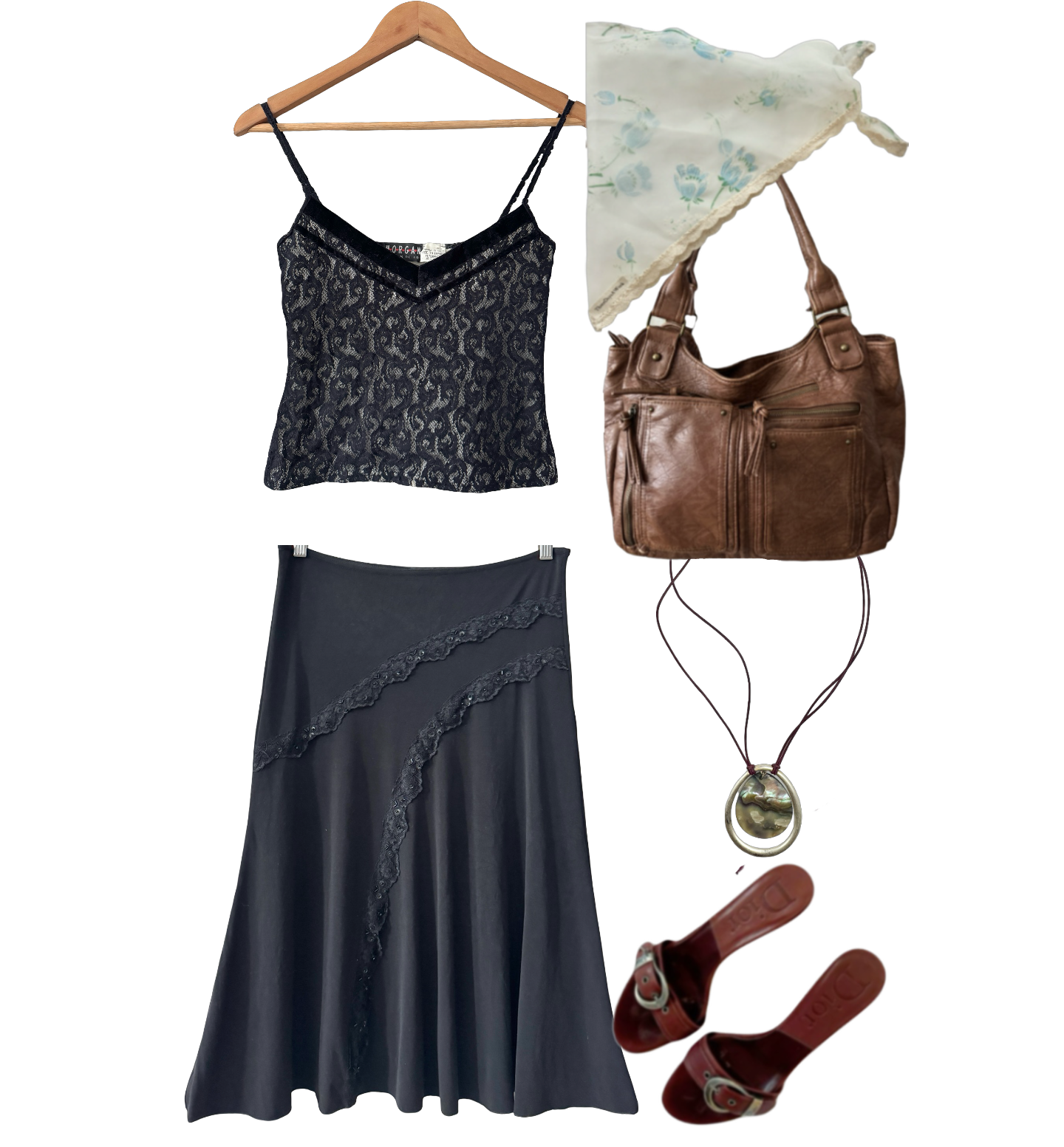Vintage 90s Parisian Noir Lace Trail Skirt (S/M)